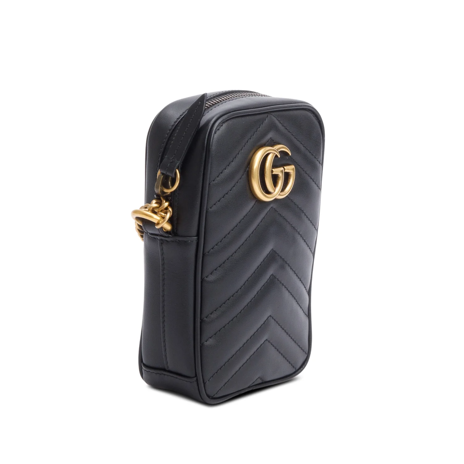Gucci Black Matelasse Calfskin Leather Mini GG Marmont Crossbody Bag - Image 4