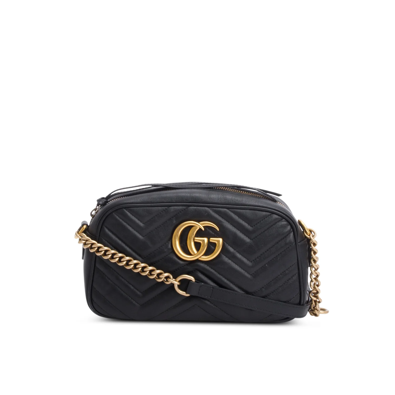 Gucci Black Matelasse Leather GG Marmont Small Camera Bag