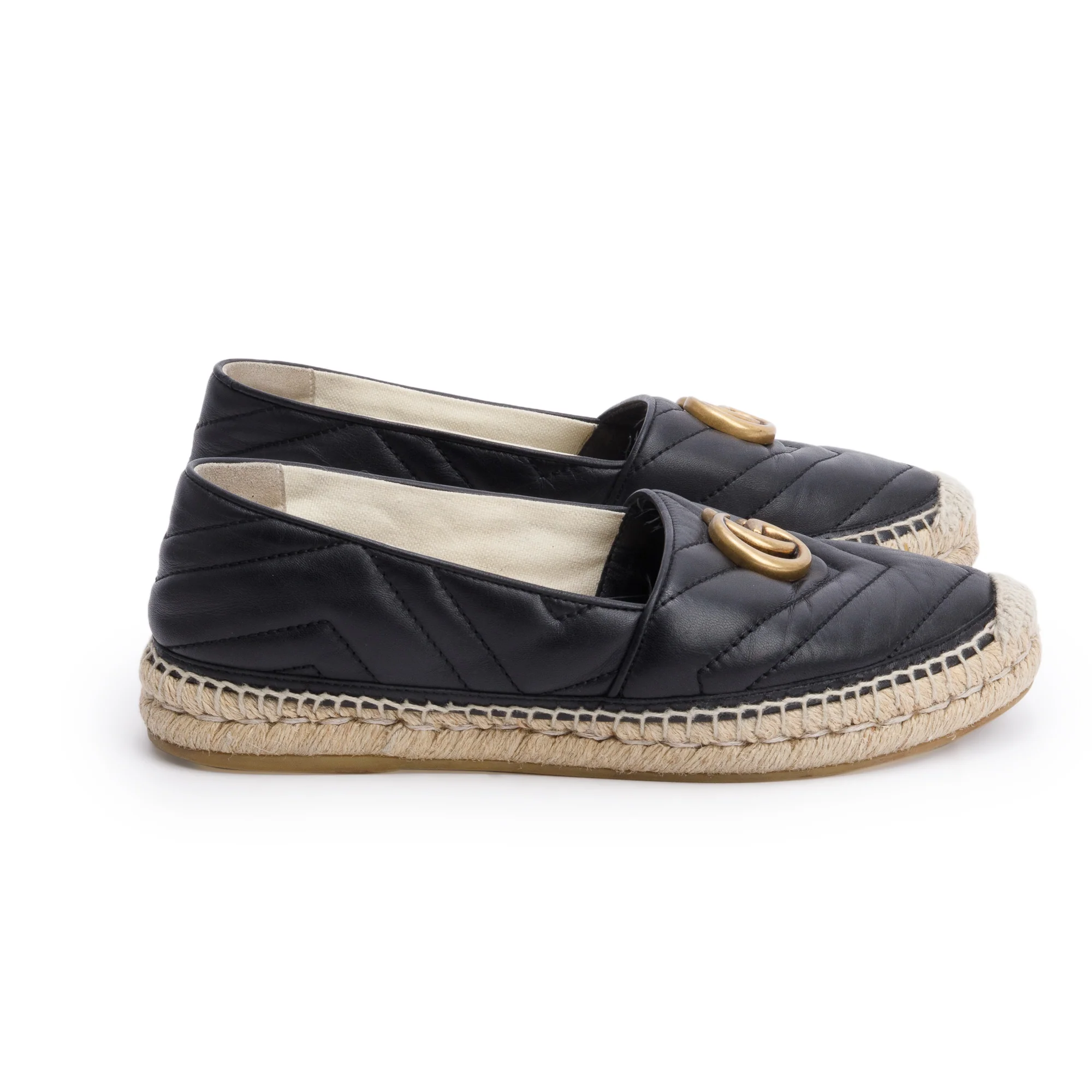 Gucci Black Matelasse Nappa Leather GG Marmont Espadrille, Size 37.5 - Image 2