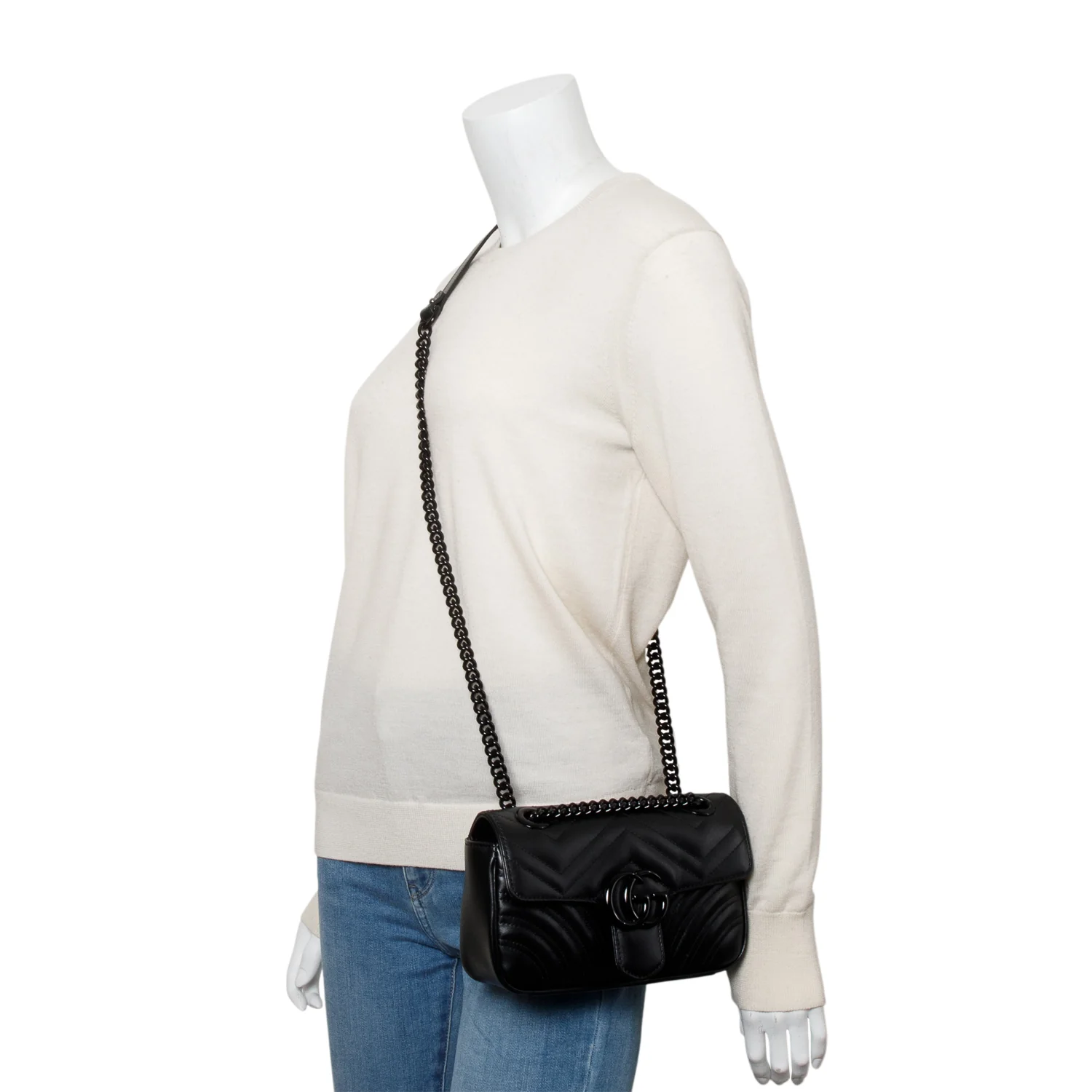 Gucci Black Monochrome GG Marmont Matelasse Small Shoulder Bag w/ Box - Image 2