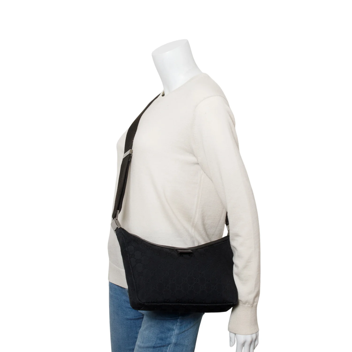 Gucci Black Monogram Medium Half Hobo Bag - Image 2