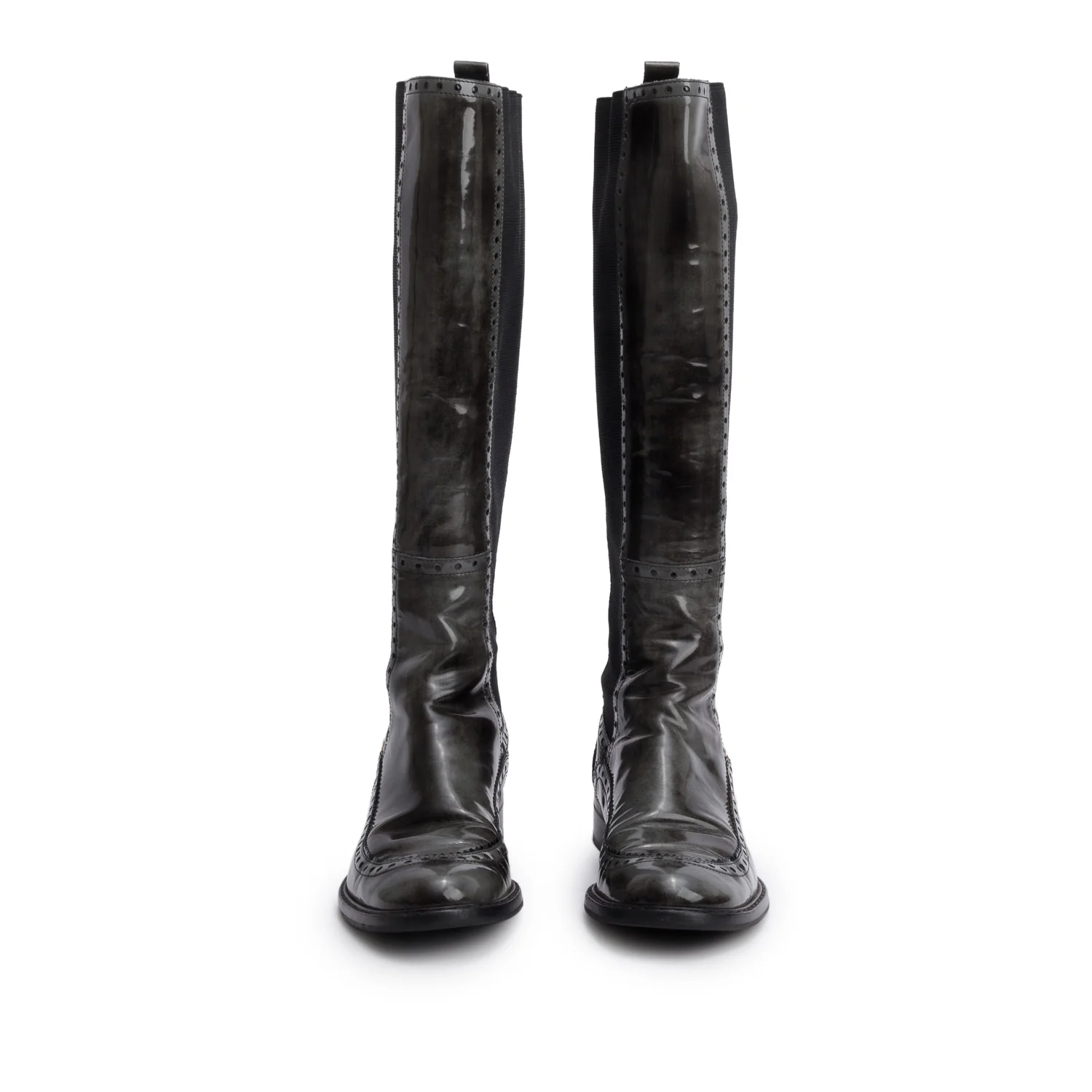 Gucci Black Patent Leather GG Knee High Boots, Size 40