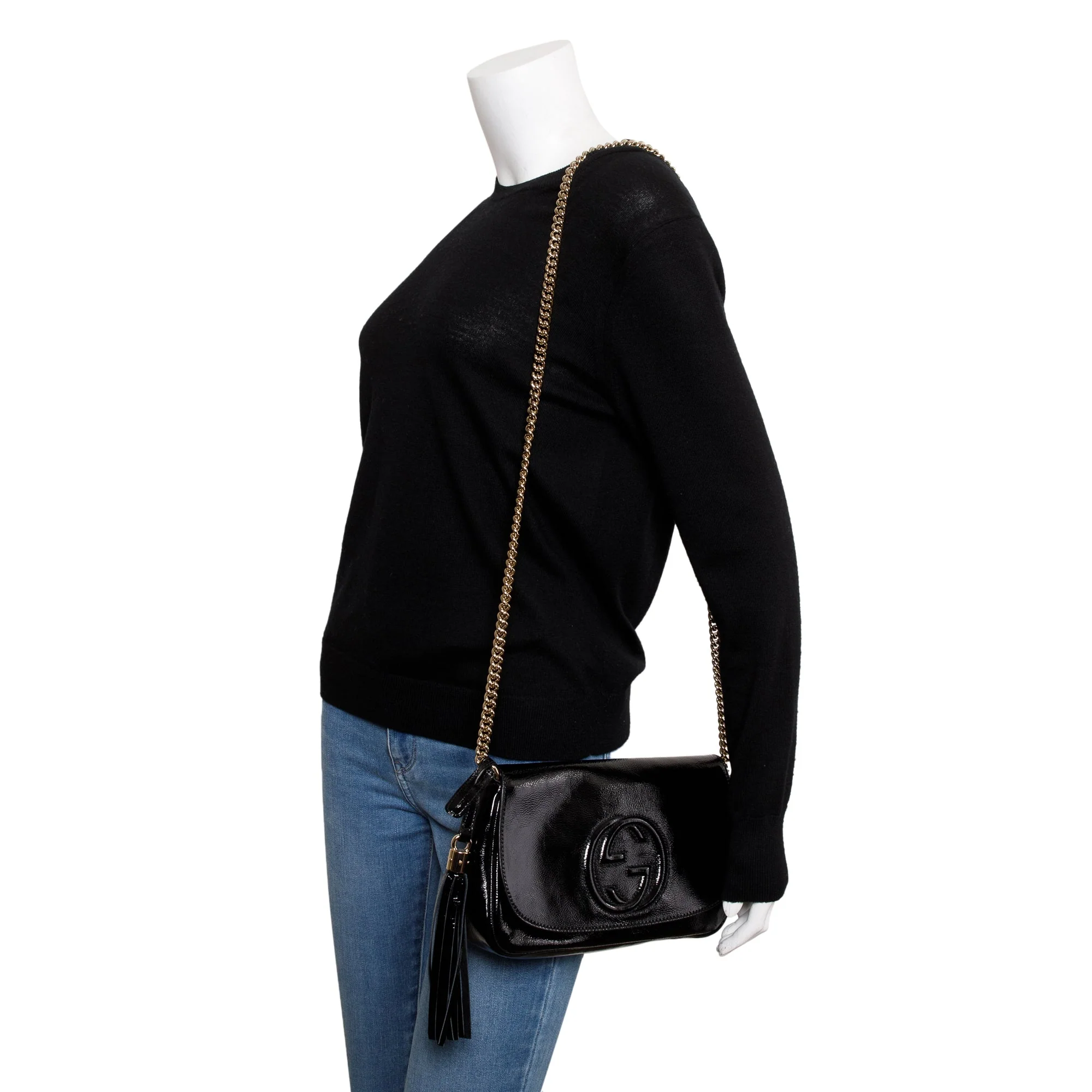 Gucci Black Patent Leather Medium Soho Chain Crossbody Bag - Image 2
