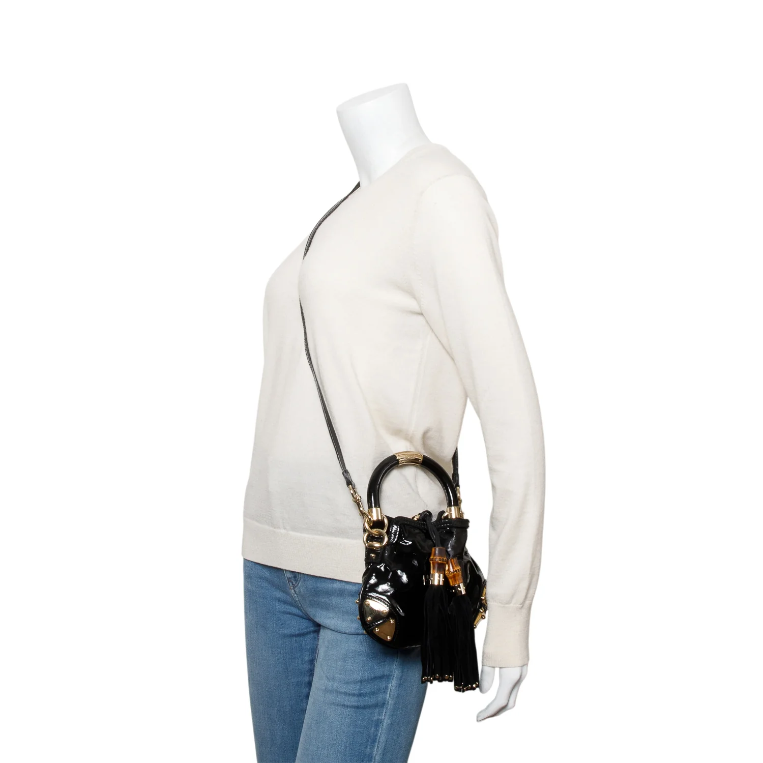 Gucci Black Patent Leather Mini Indy Babouska Handle Crossbody Bag - Image 7