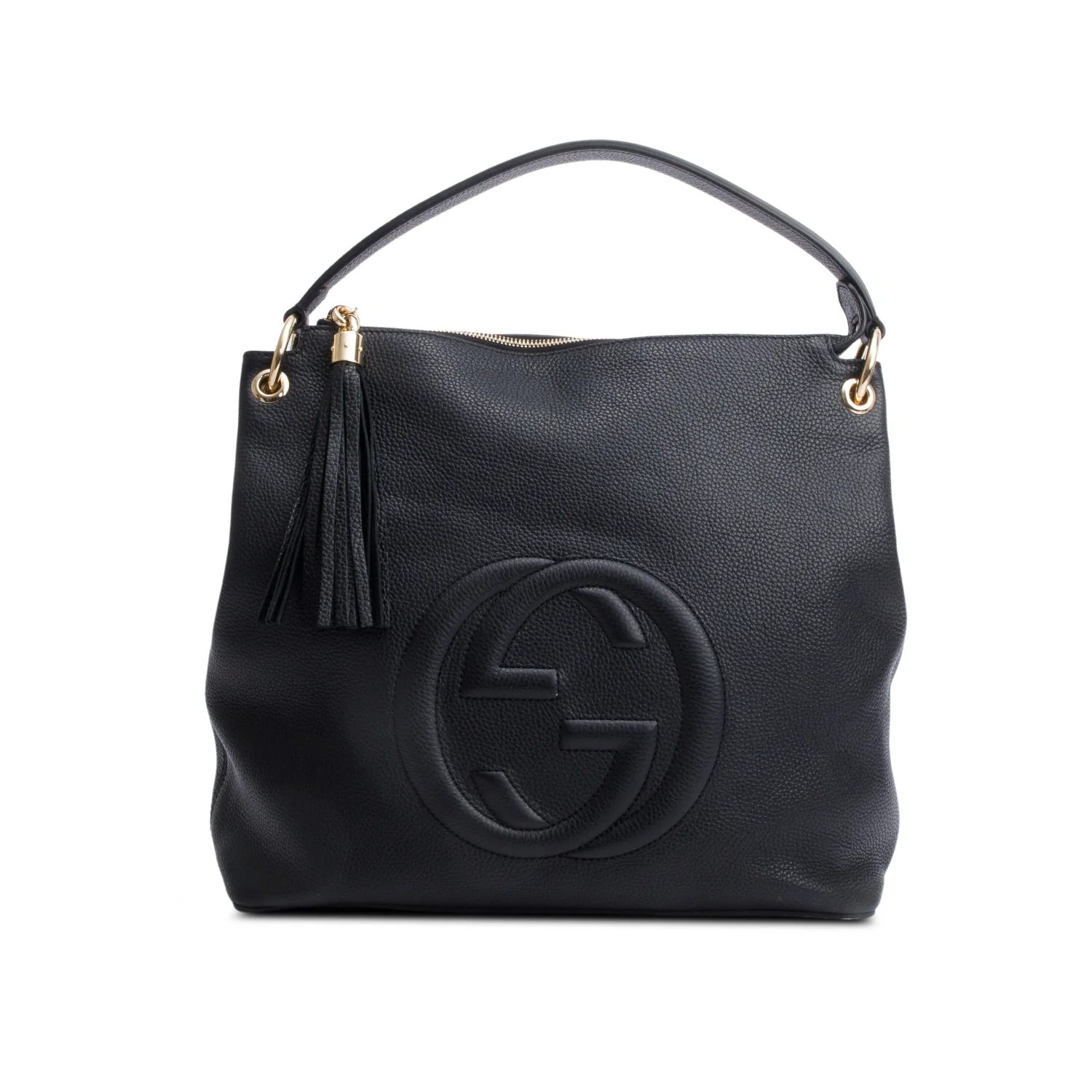 Gucci Black Pebbled Calfskin Leather Large Convertible Soho Hobo Bag w/ Strap - Image 3