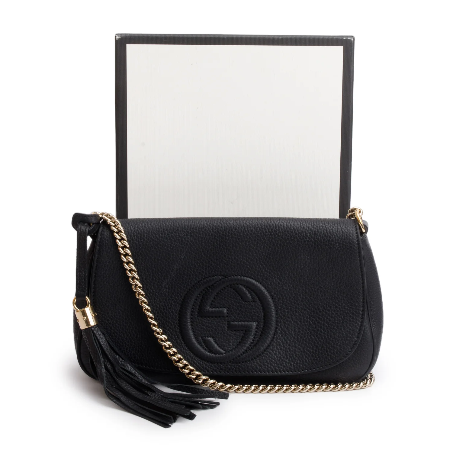 Gucci Black Pebbled Calfskin Medium Soho Chain Crossbody Bag w/ Box - Image 2