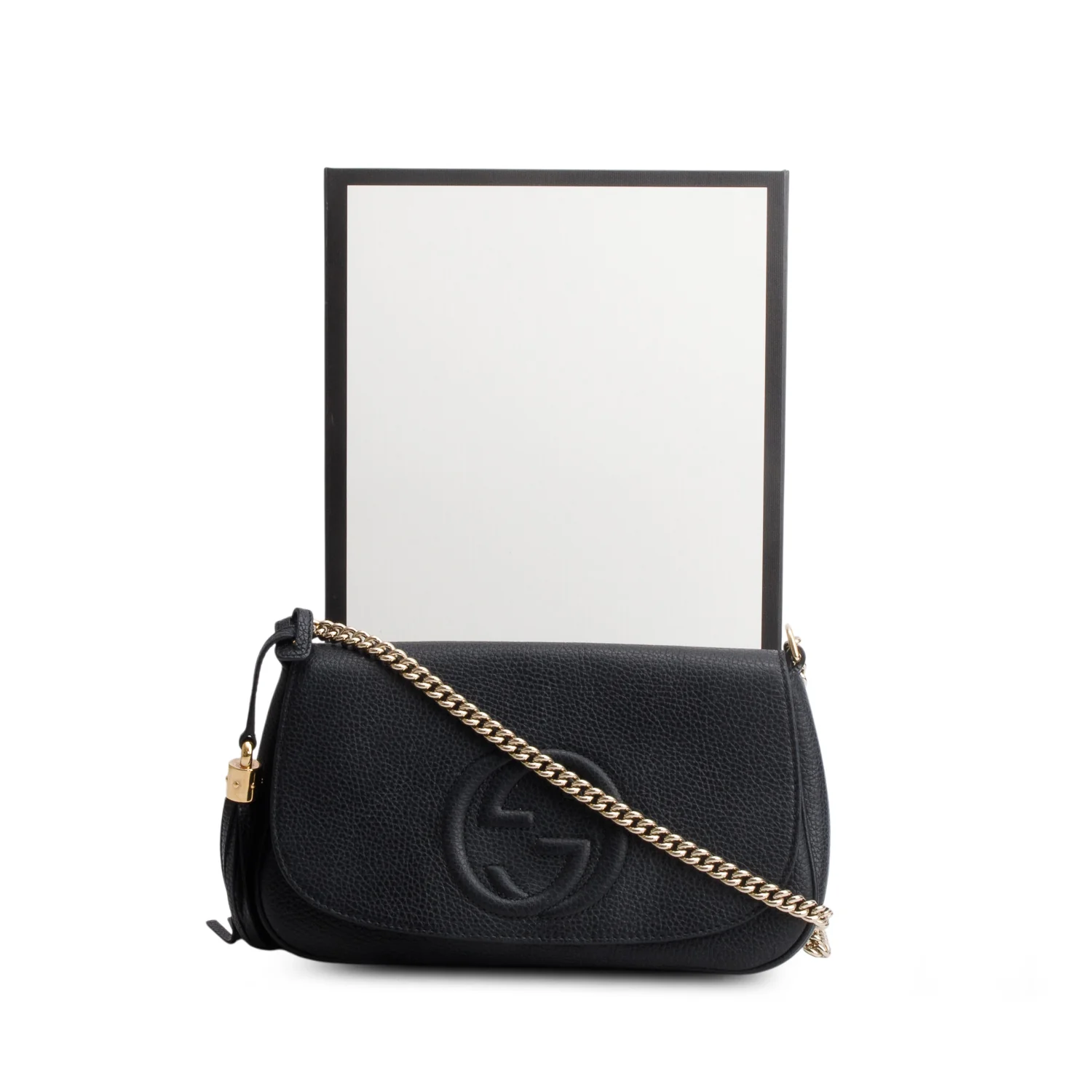 Gucci Black Pebbled Calfskin Medium Soho Chain Crossbody Bag w/ Box - Image 3