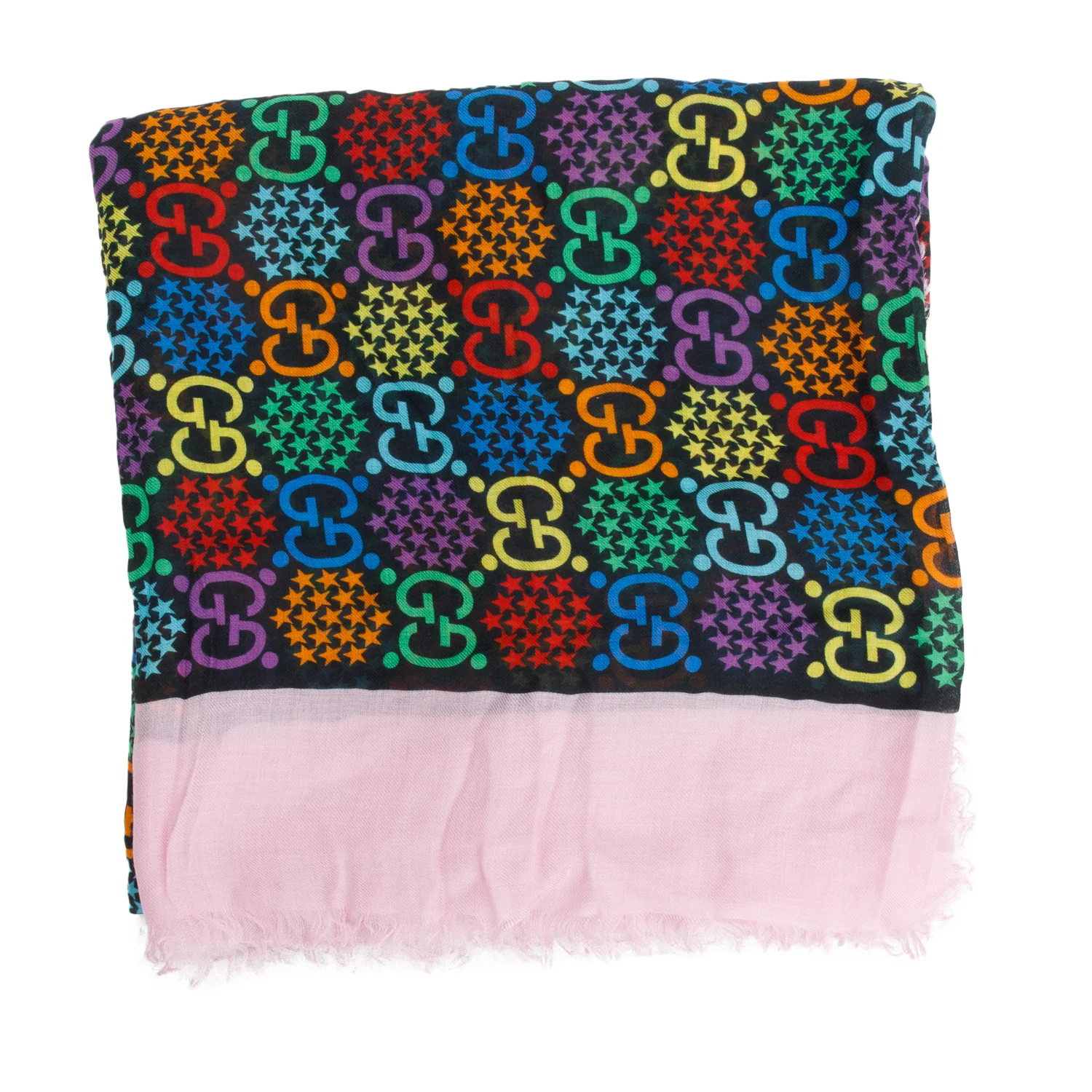 Gucci Black/Pink Multicolor Lady GG Psychedelic Silk Square Scarf