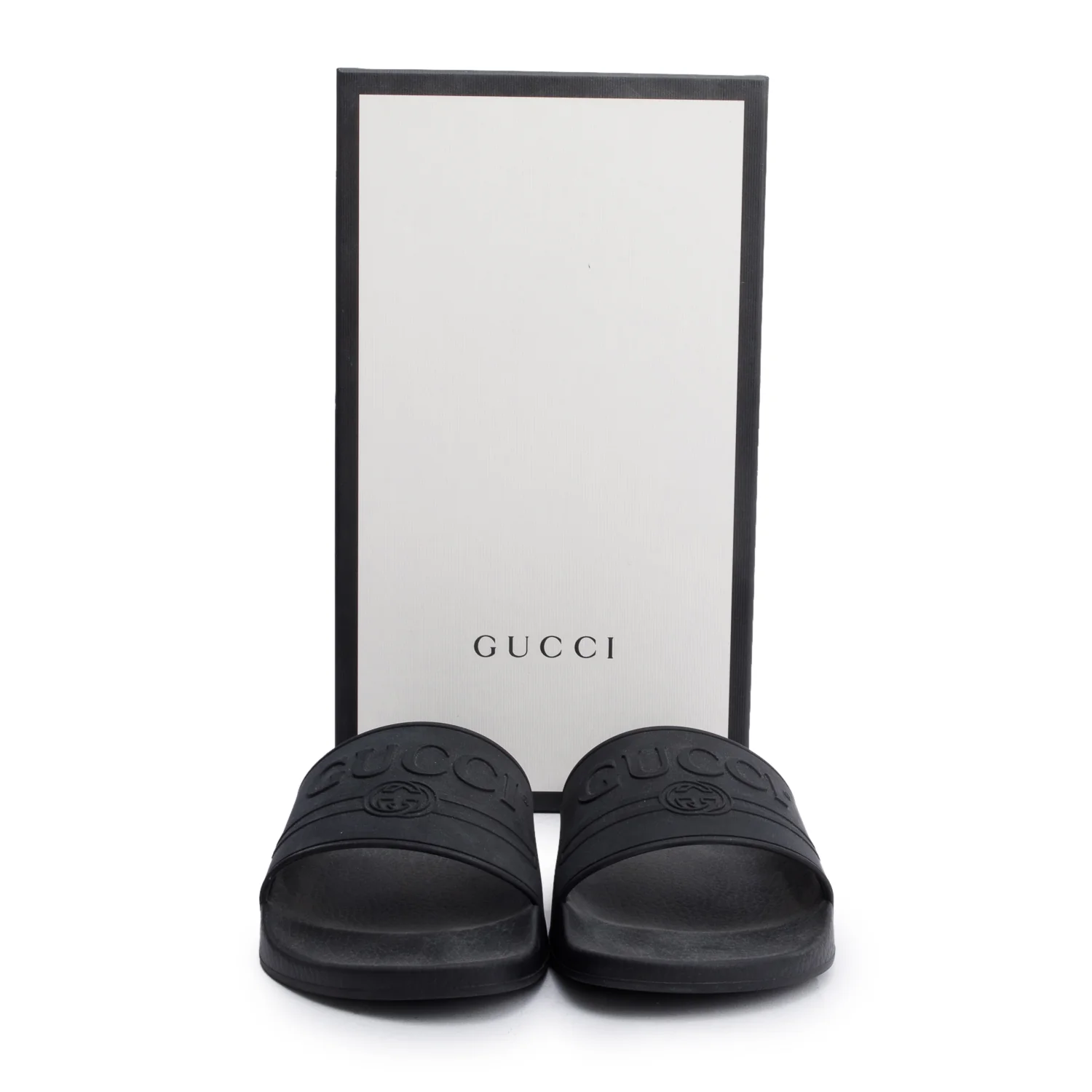 Gucci Black Rubber Interlocking G Logo Slides , Size 11 w/ Box - Image 2