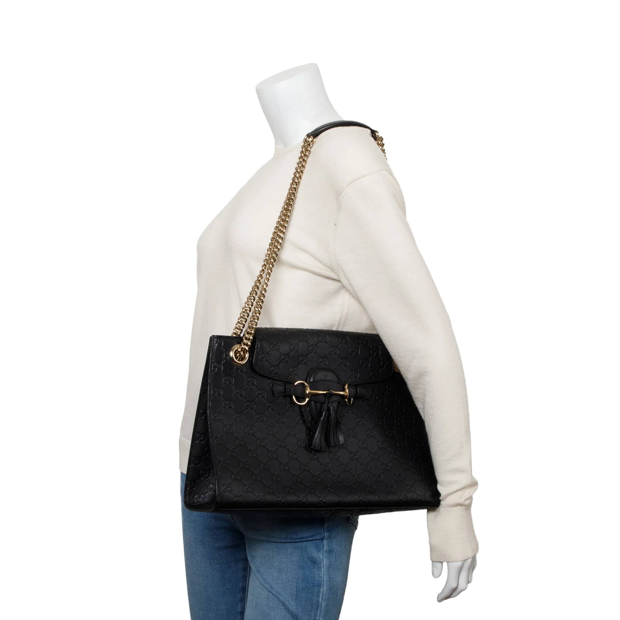 Gucci Black Signature Leather Large Emily Chain Shoulder Bag - Image 2