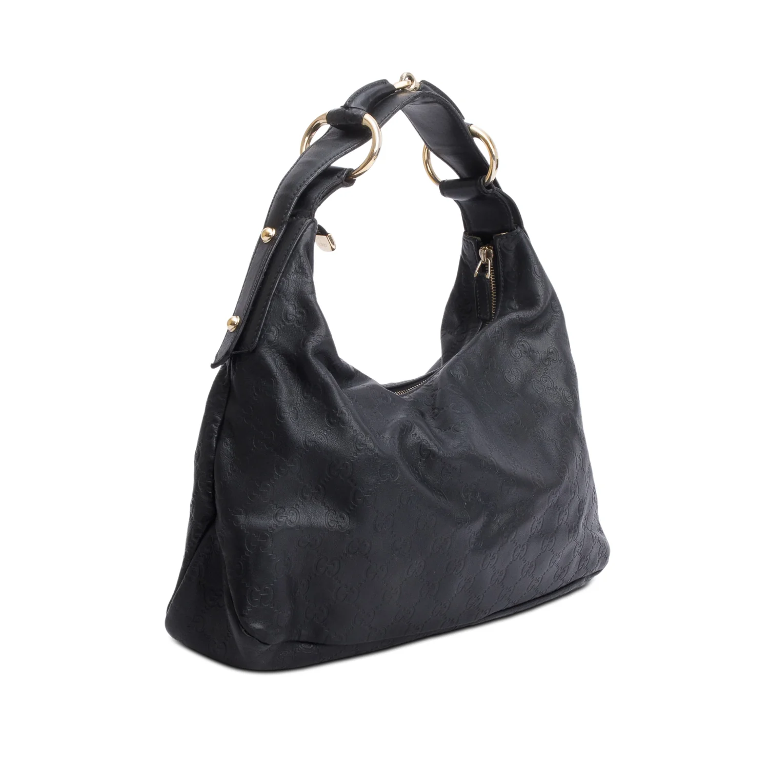 Gucci Black Signature Leather Medium Horsebit Hobo - Image 5