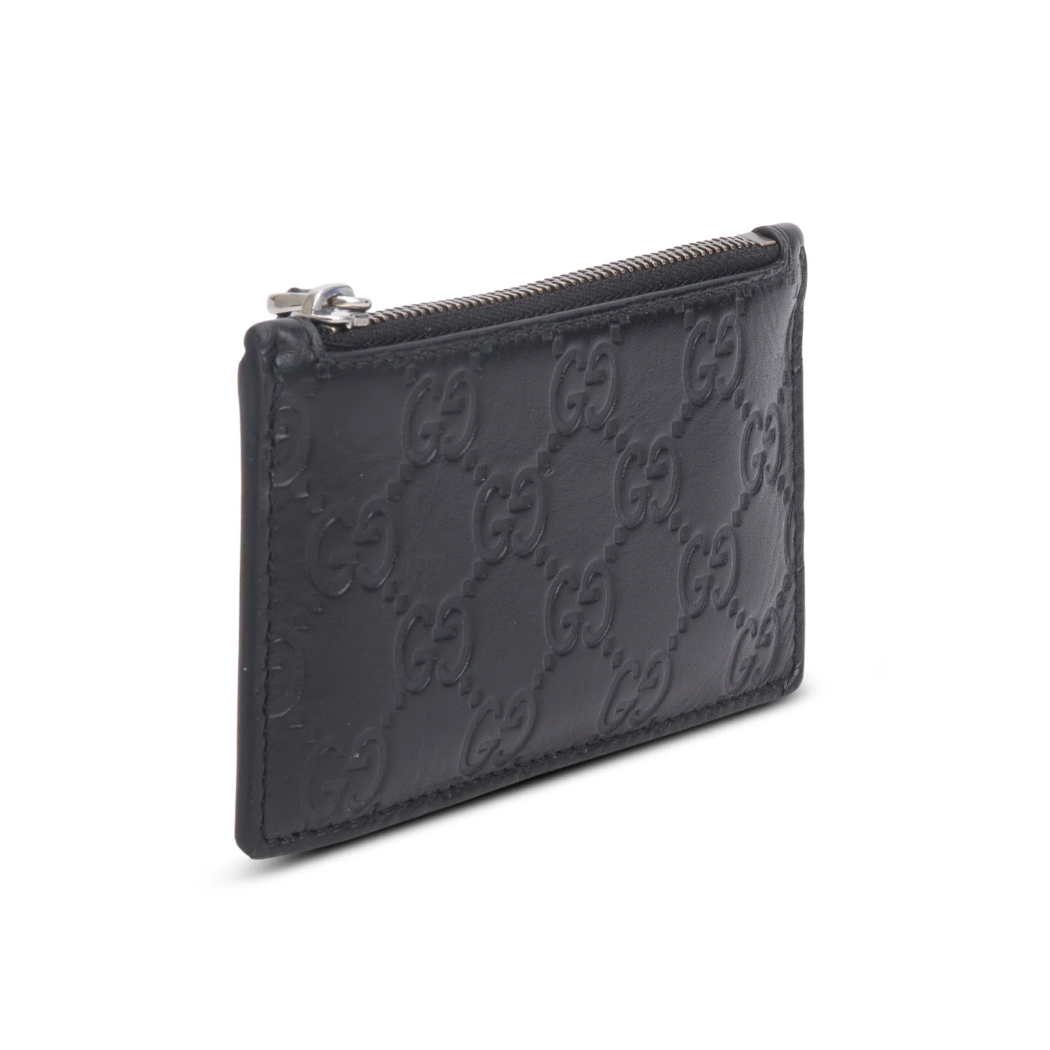 Gucci Black Signature Leather Zip Card Case w/ Box - Image 3