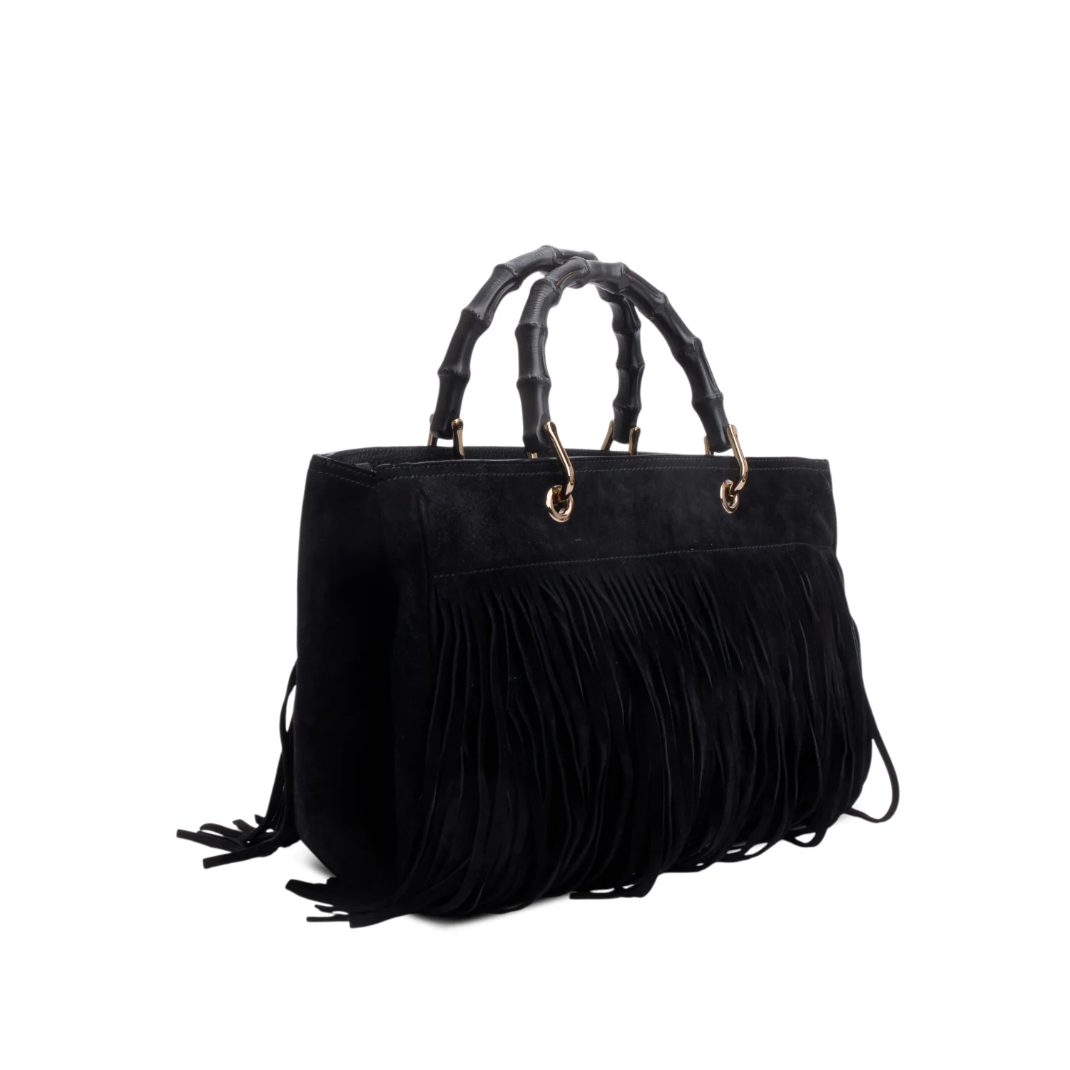 Gucci Black Suede Bamboo Fringe Medium Shopper Tote - Image 4