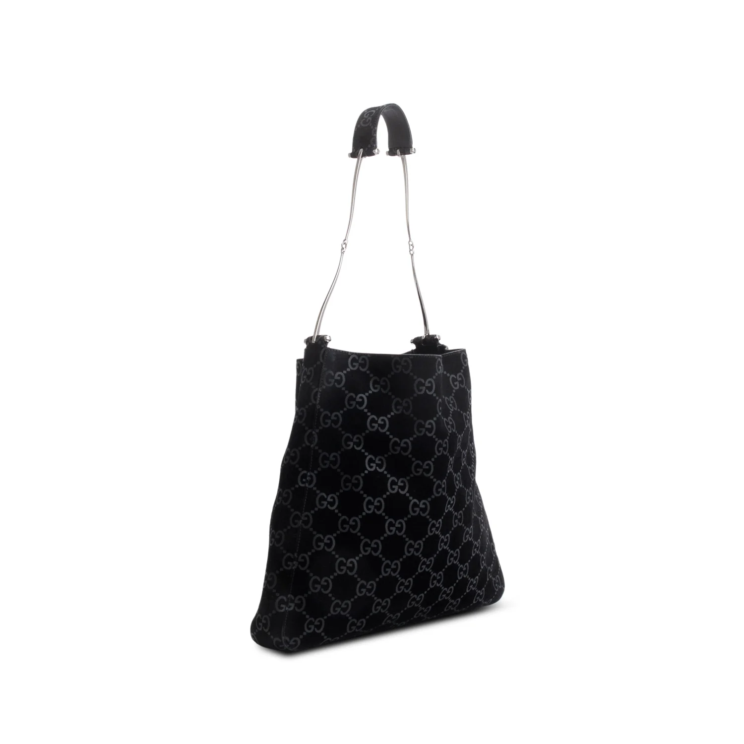 Gucci Black Suede GG Monogram Horsebit Shoulder Bag w/ Pouch - Image 4