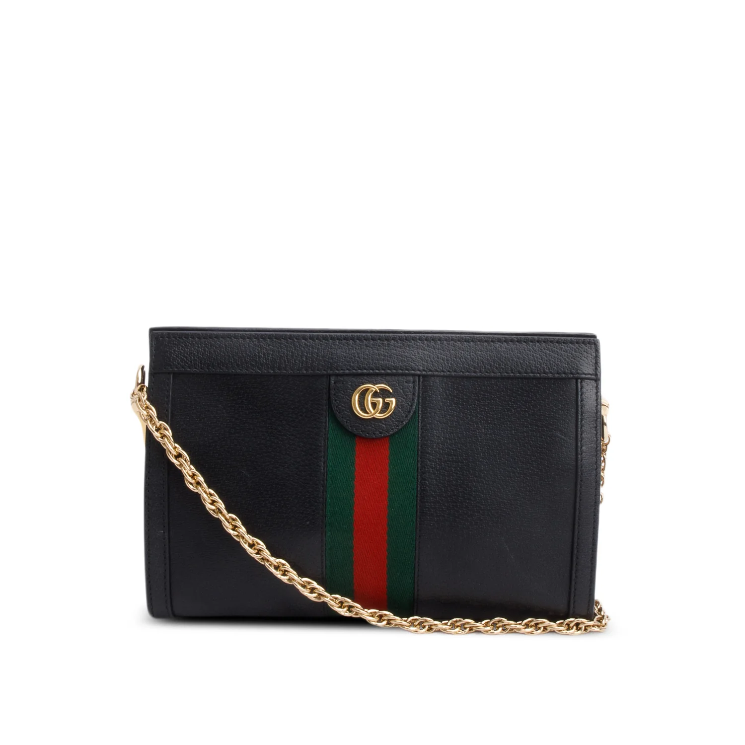 Gucci Black Textured Calfskin Web Medium Ophidia Chain Shoulder Bag