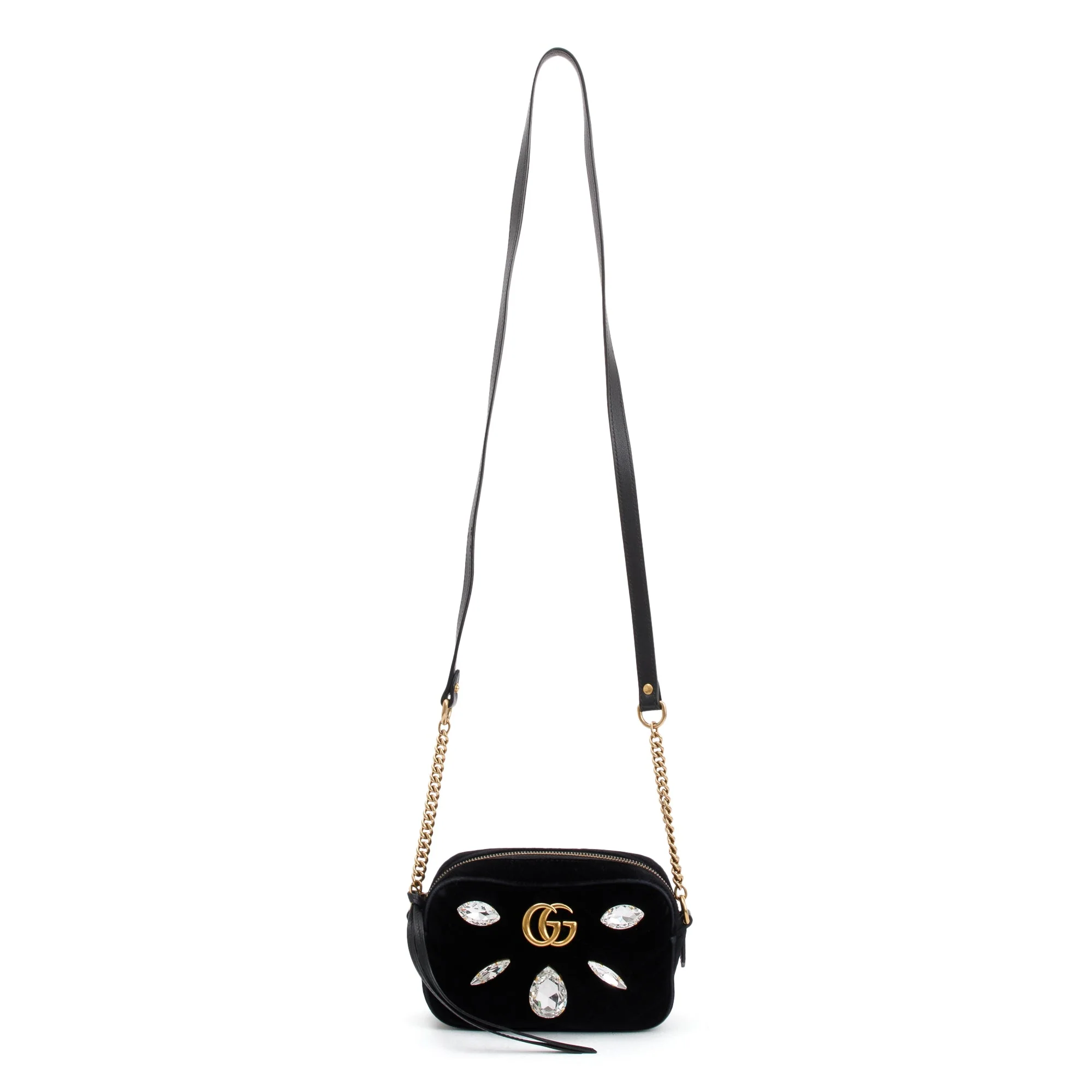 Gucci Black Velvet GG Marmont Matelasse Crystal Mini Shoulder Bag w/ Box & Receipt - Image 4