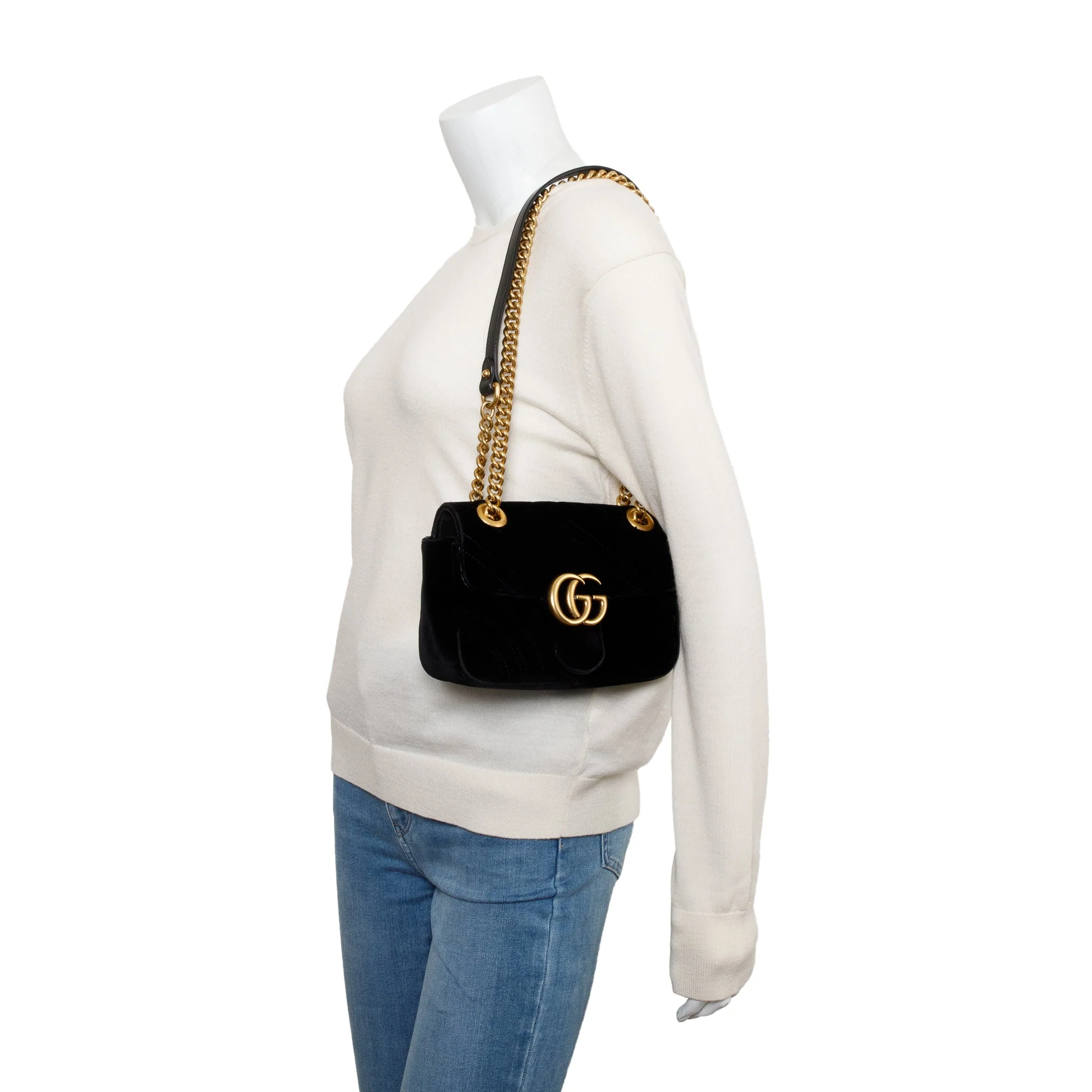Gucci Black Velvet Matelasse GG Marmont Mini Shoulder Bag - Image 2