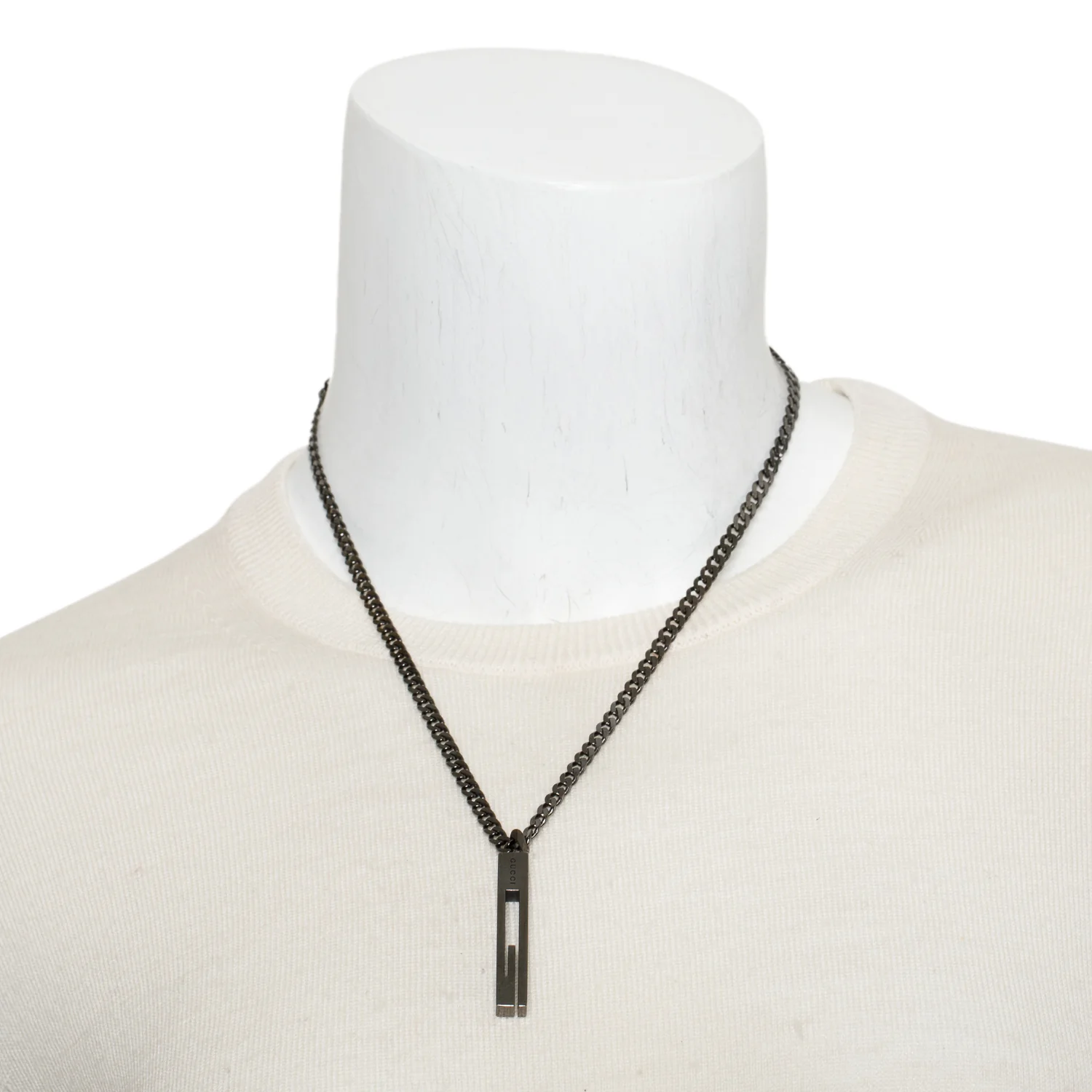 Gucci Blackened Sterling Silver G Bar Pendant Necklace w/ Box - Image 2