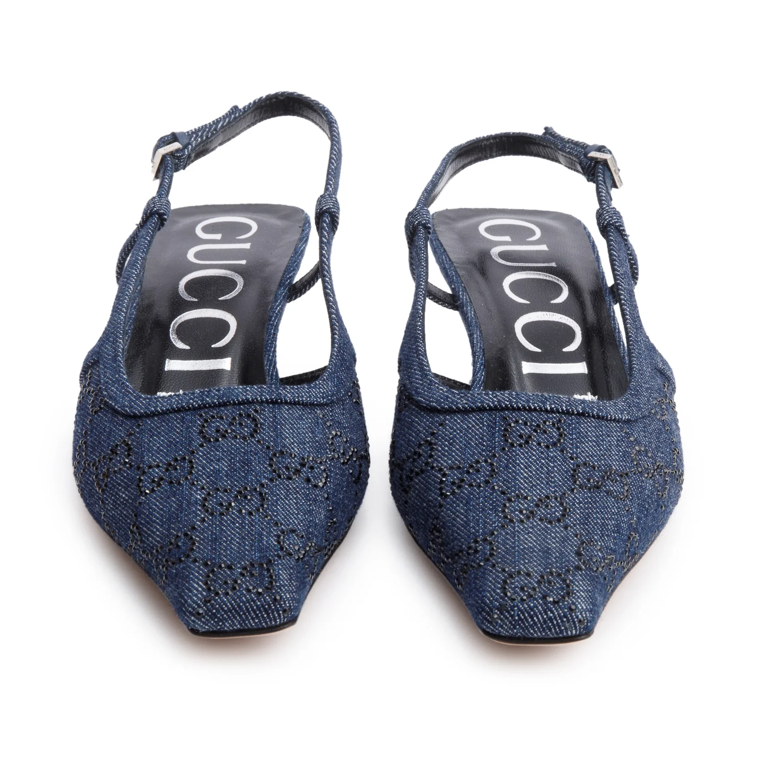 Gucci Blue Denim GG Crystal Slingback Pump, Size 38 w/ Box - Image 4