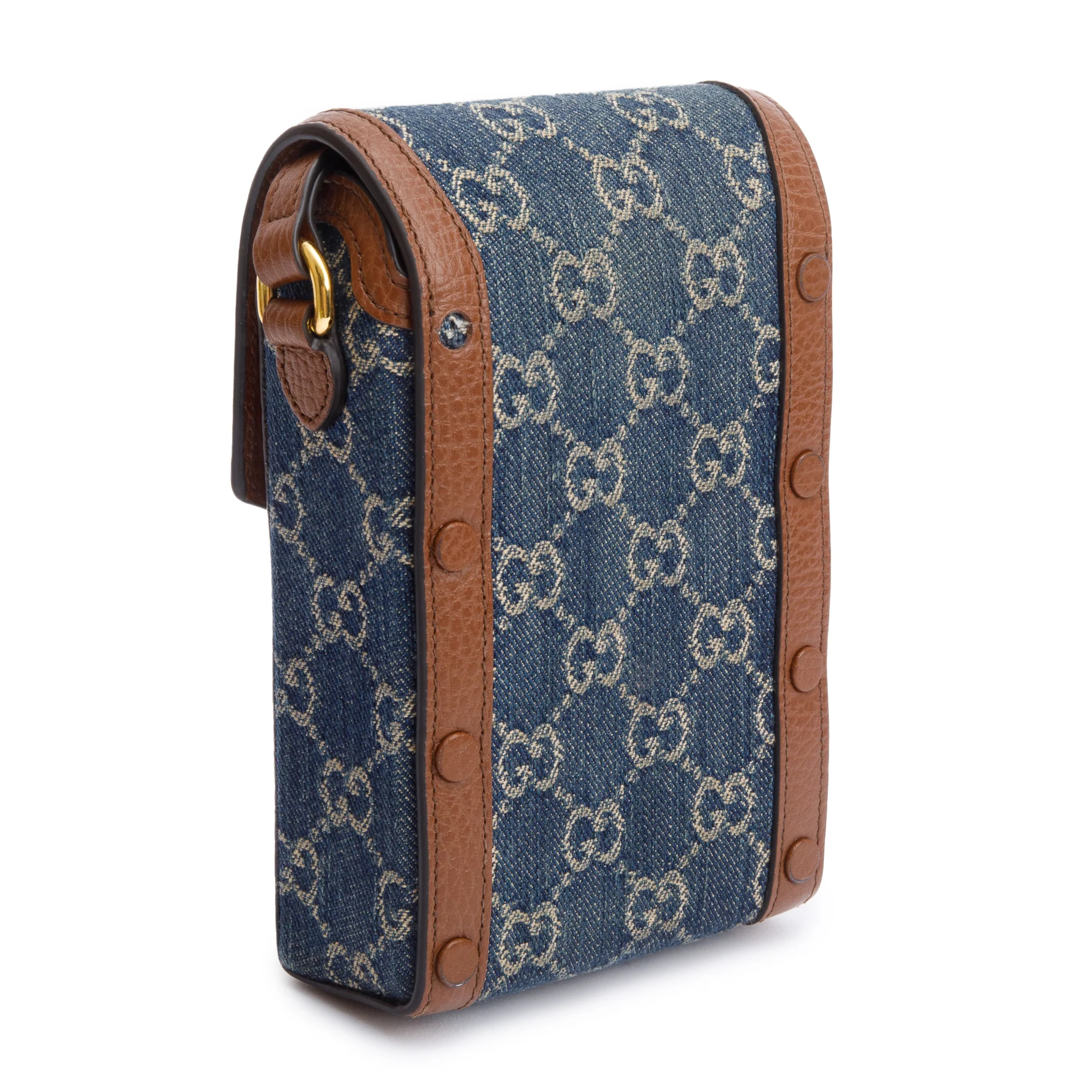 Gucci Blue GG Denim Brown Leather Trim Mini Horsebit 1955 Crossbody Bag w/ Box - Image 7