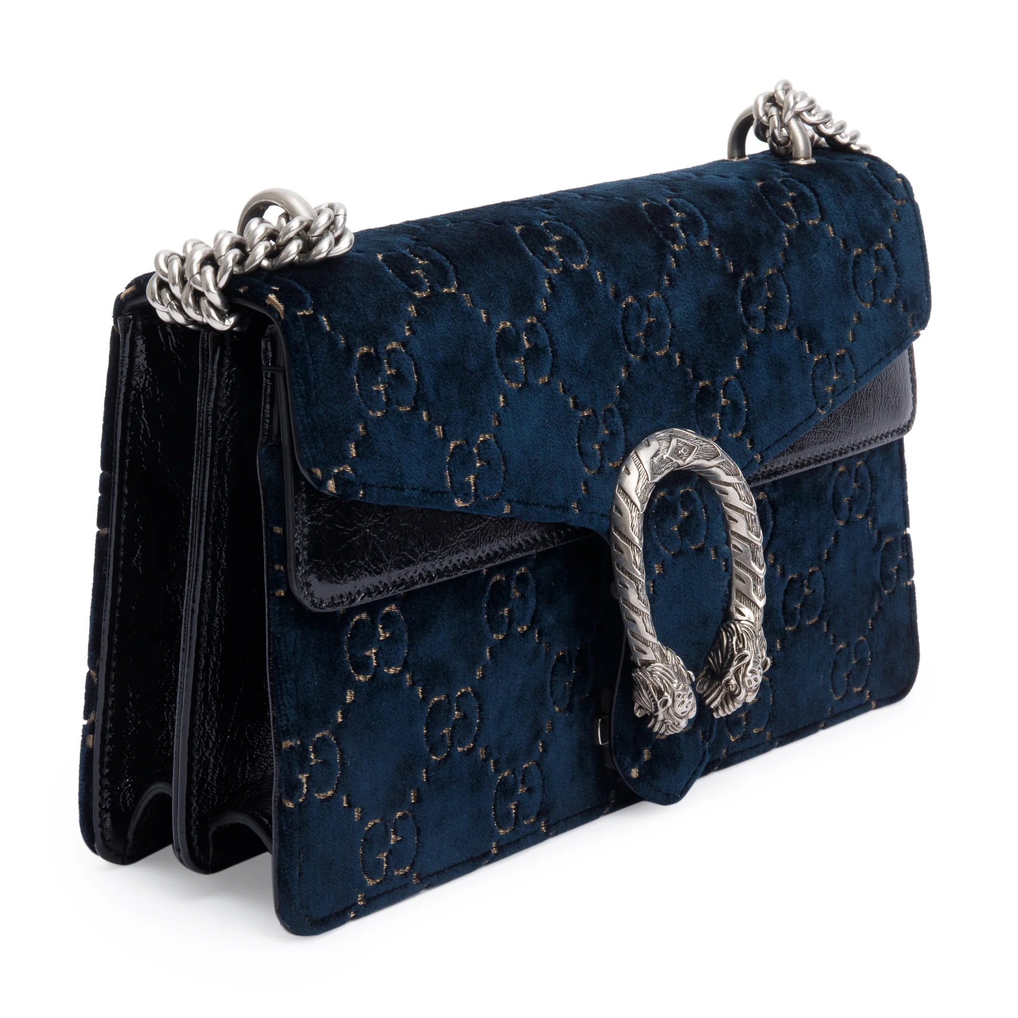Gucci Blue GG Velvet Small Dionysus Shoulder Bag - Image 3