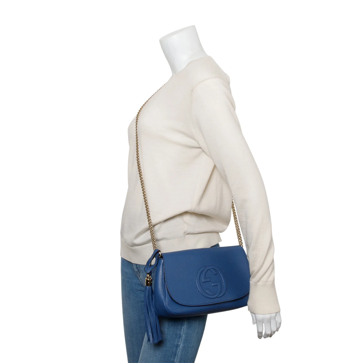 Gucci Blue Leather Medium Soho Chain Crossbody Bag - Image 2