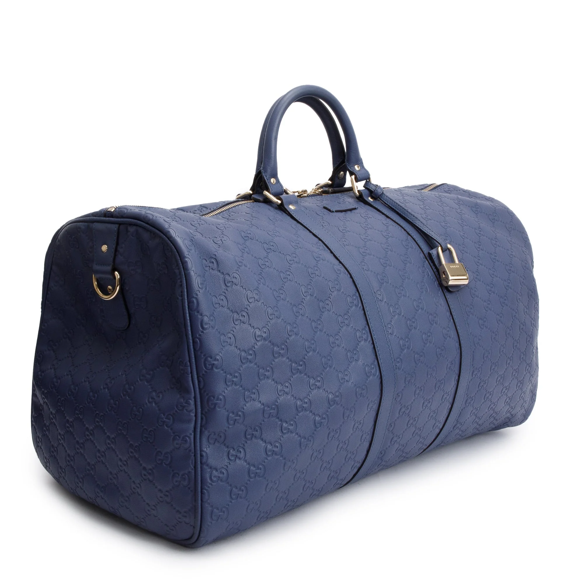 Gucci Blue Signature Leather Carry-On Duffle Bag w/ Strap - Image 4