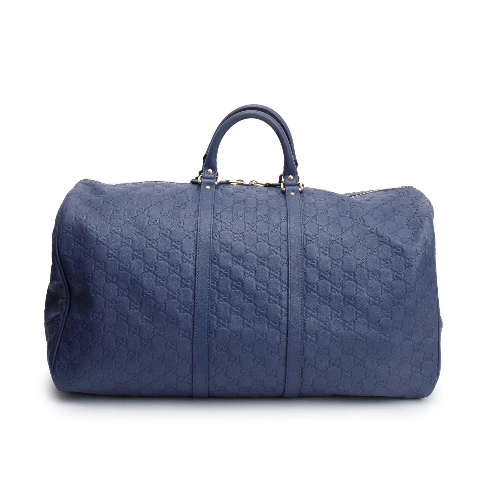 Gucci Blue Signature Leather Carry-On Duffle Bag w/ Strap - Image 5