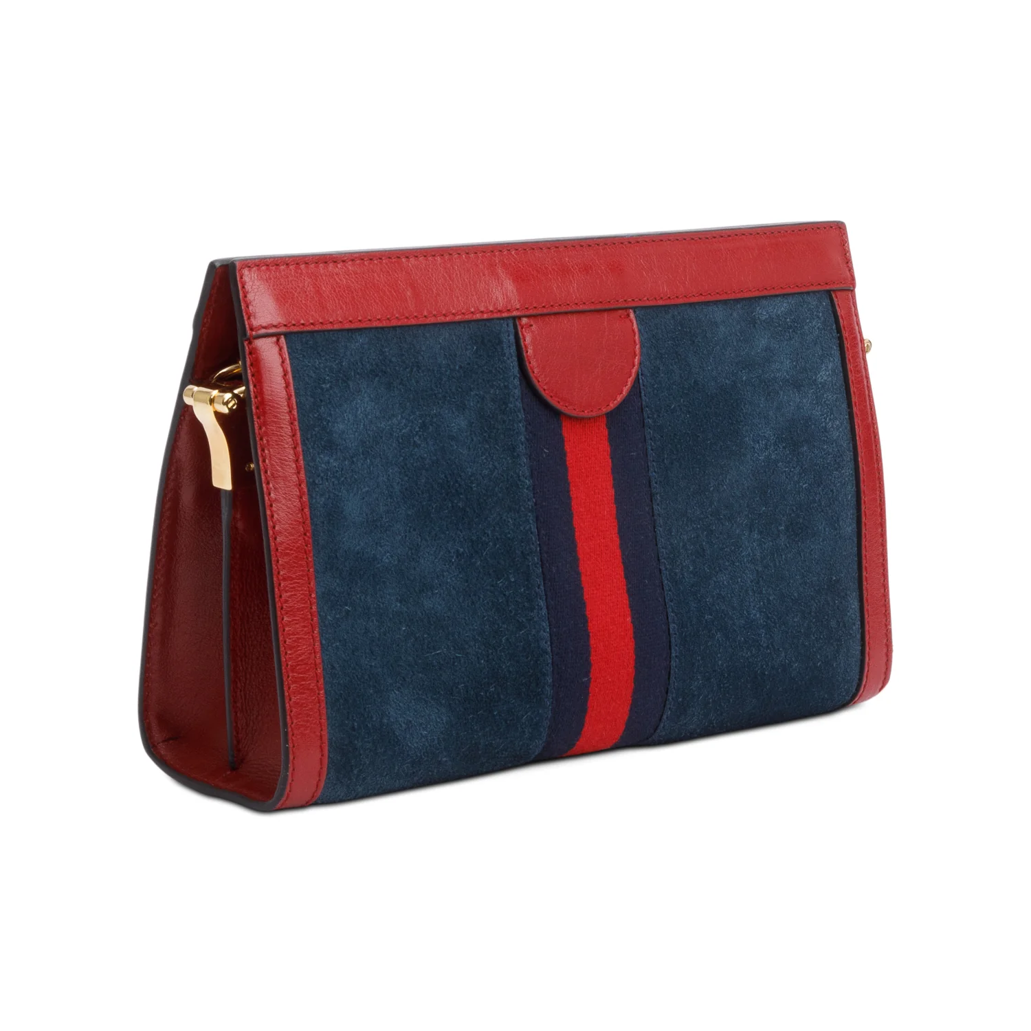 Gucci Blue Suede Red Patent Leather Web Ophidia Medium Chain Shoulder Bag - Image 6
