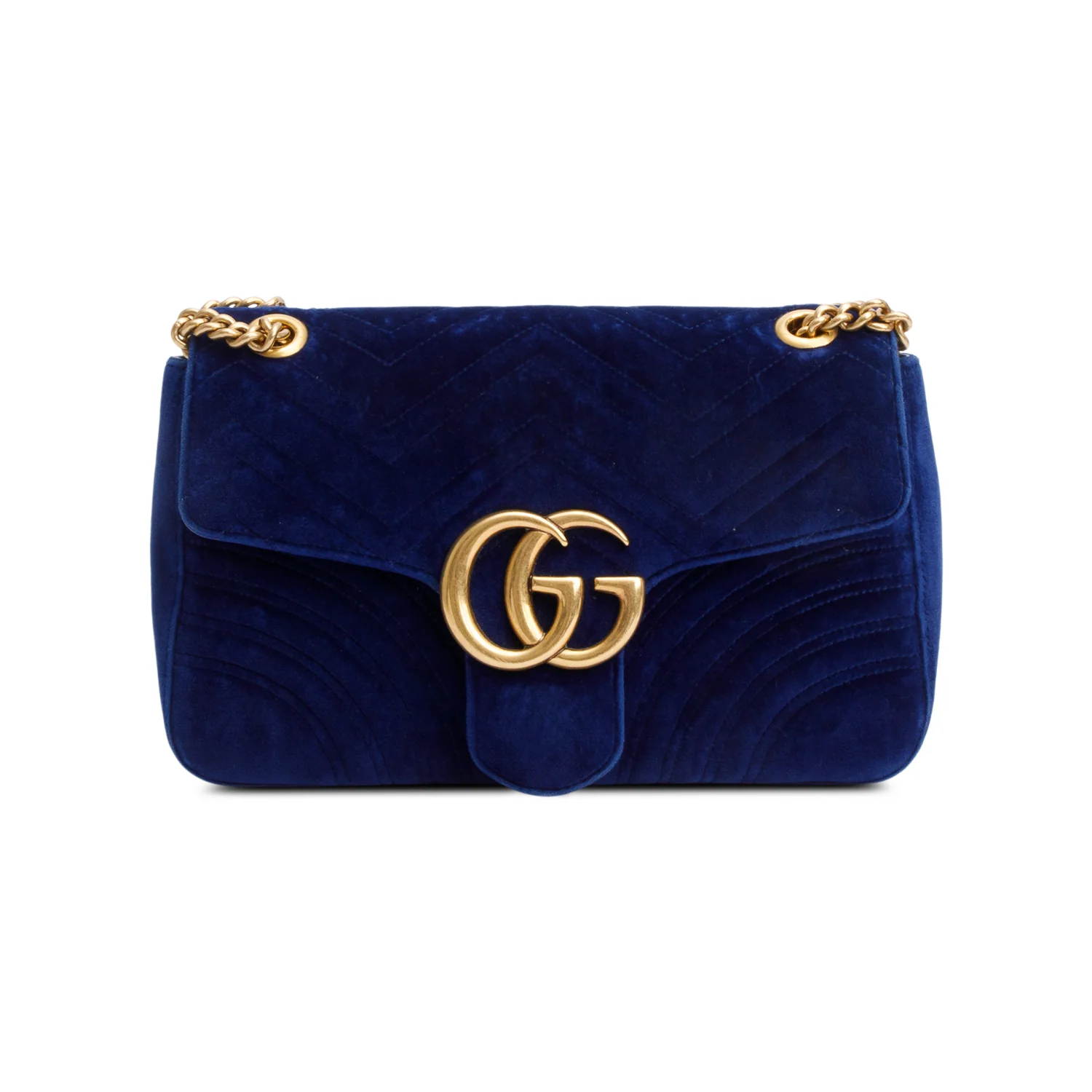 Gucci Blue Velvet Matelasse GG Marmont Medium Shoulder Bag - Image 3