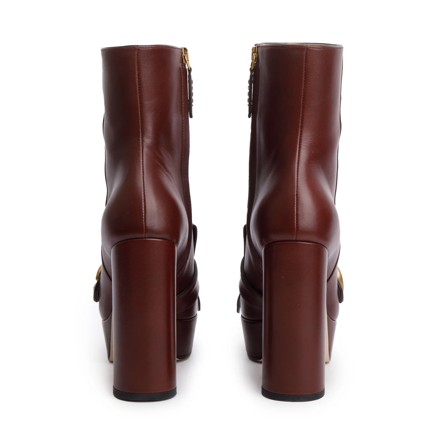 Gucci Brown Calfskin Leather GG Marmont Fringe Platform Boots, Size 37.5 w/ Box - Image 5