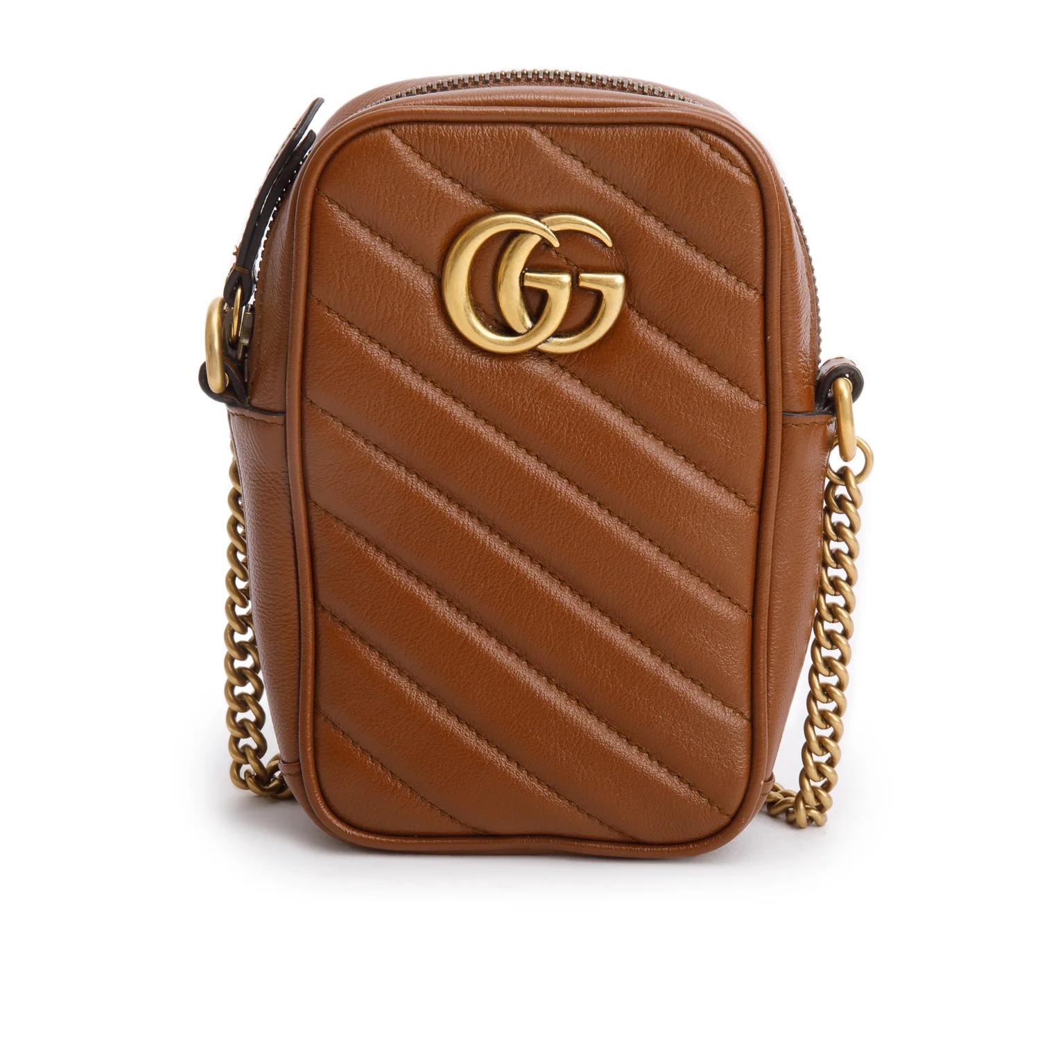 Gucci Brown Calfskin Matelasse Mini GG Marmont Chain Shoulder Bag - Image 2