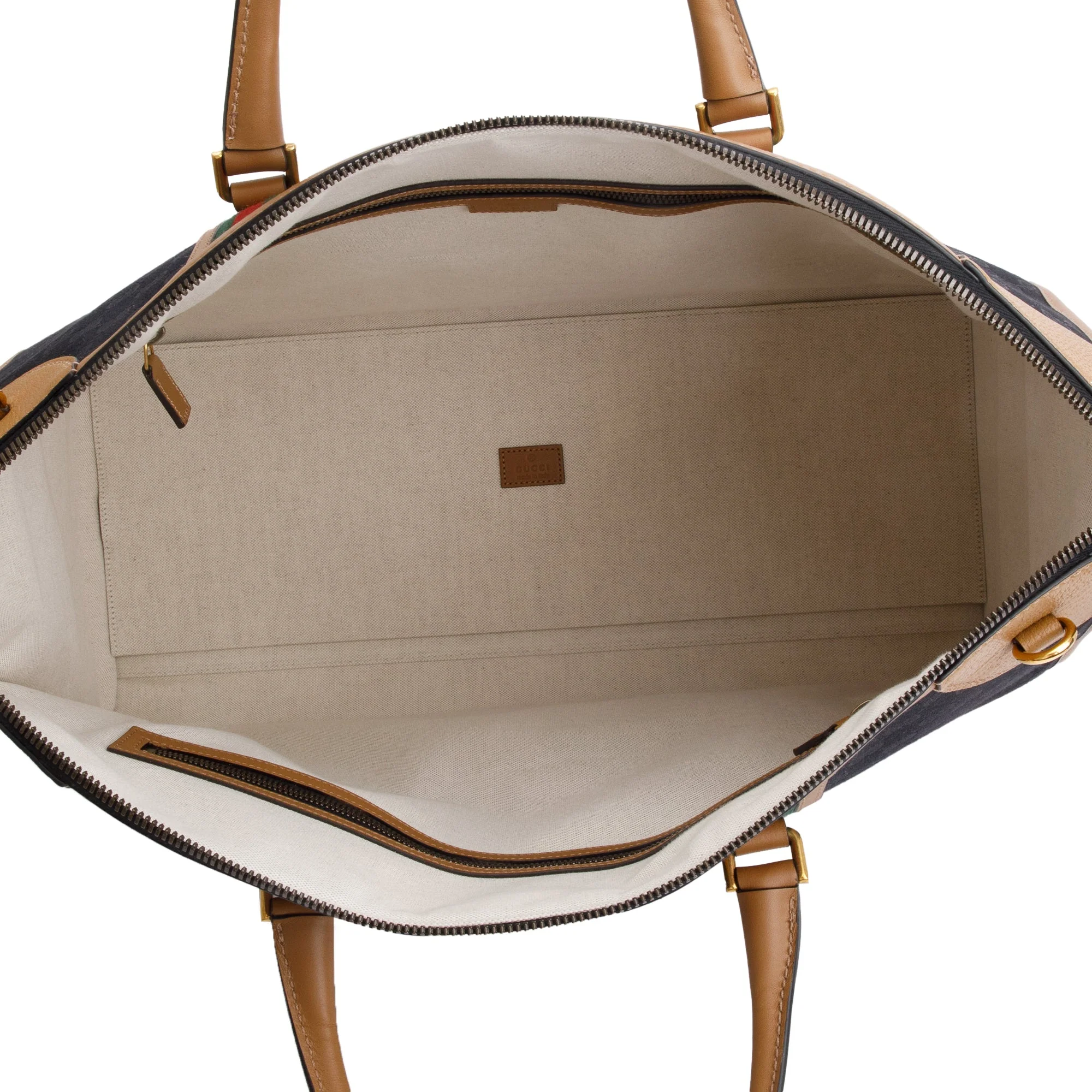 Gucci Brown GG Canvas Tan Leather Bauletto Extra Large Duffle Bag w/ Strap - Image 8