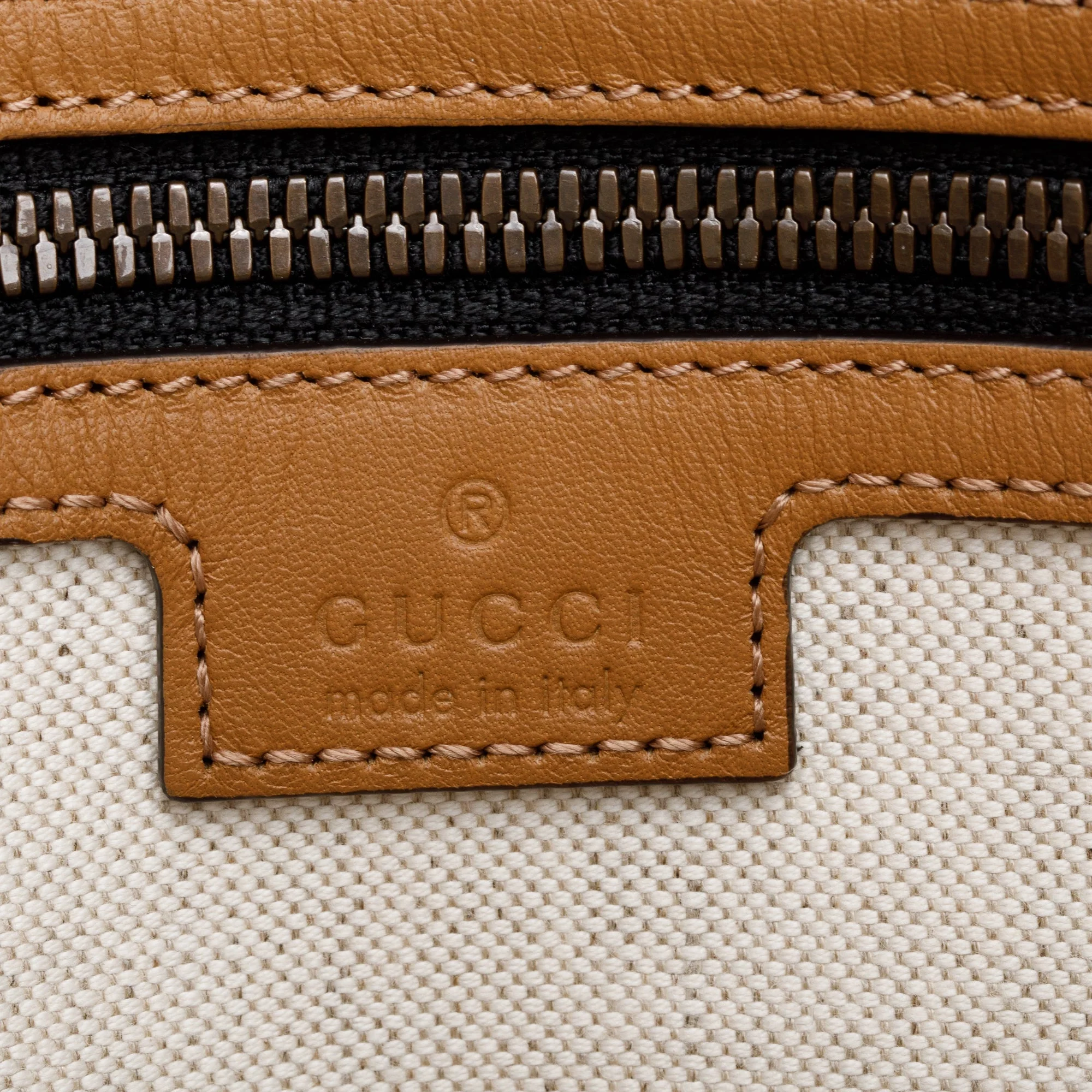 Gucci Brown GG Canvas Tan Leather Bauletto Extra Large Duffle Bag w/ Strap - Image 9