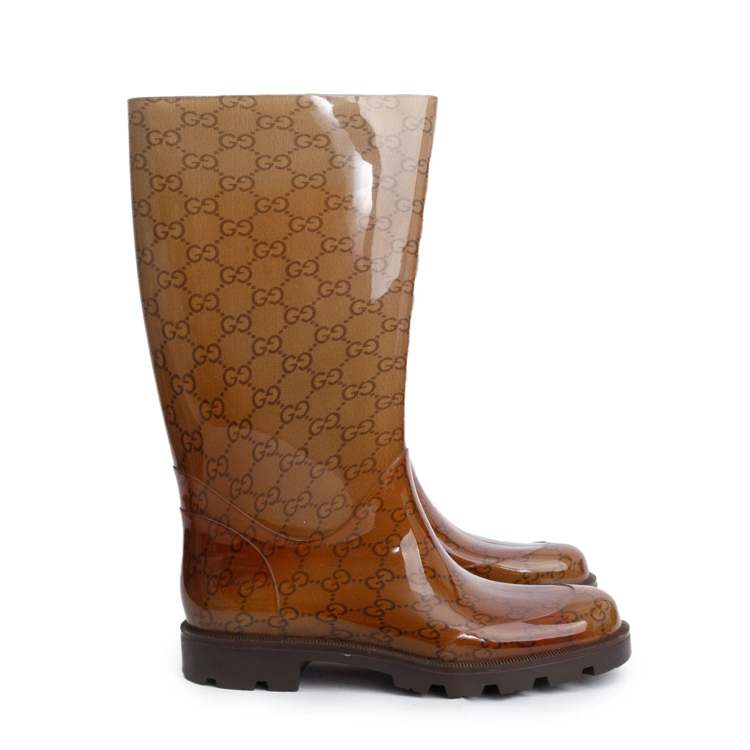 Gucci Brown GG Rubber Rain Boots, Size 38 - Image 2