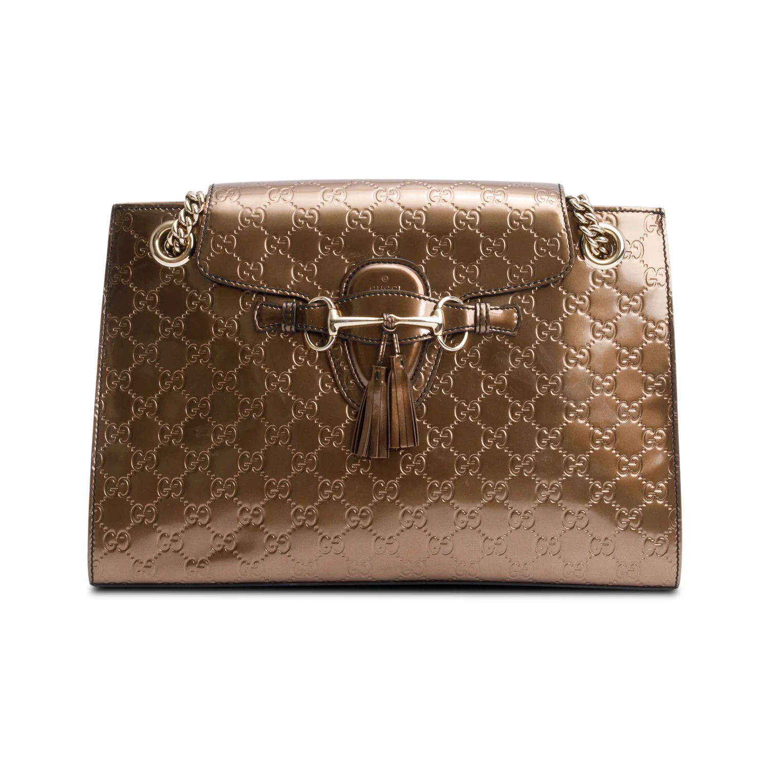 Gucci Brown GG Signature Patent Leather Large Emily Chain Shoulder Bag - Image 3
