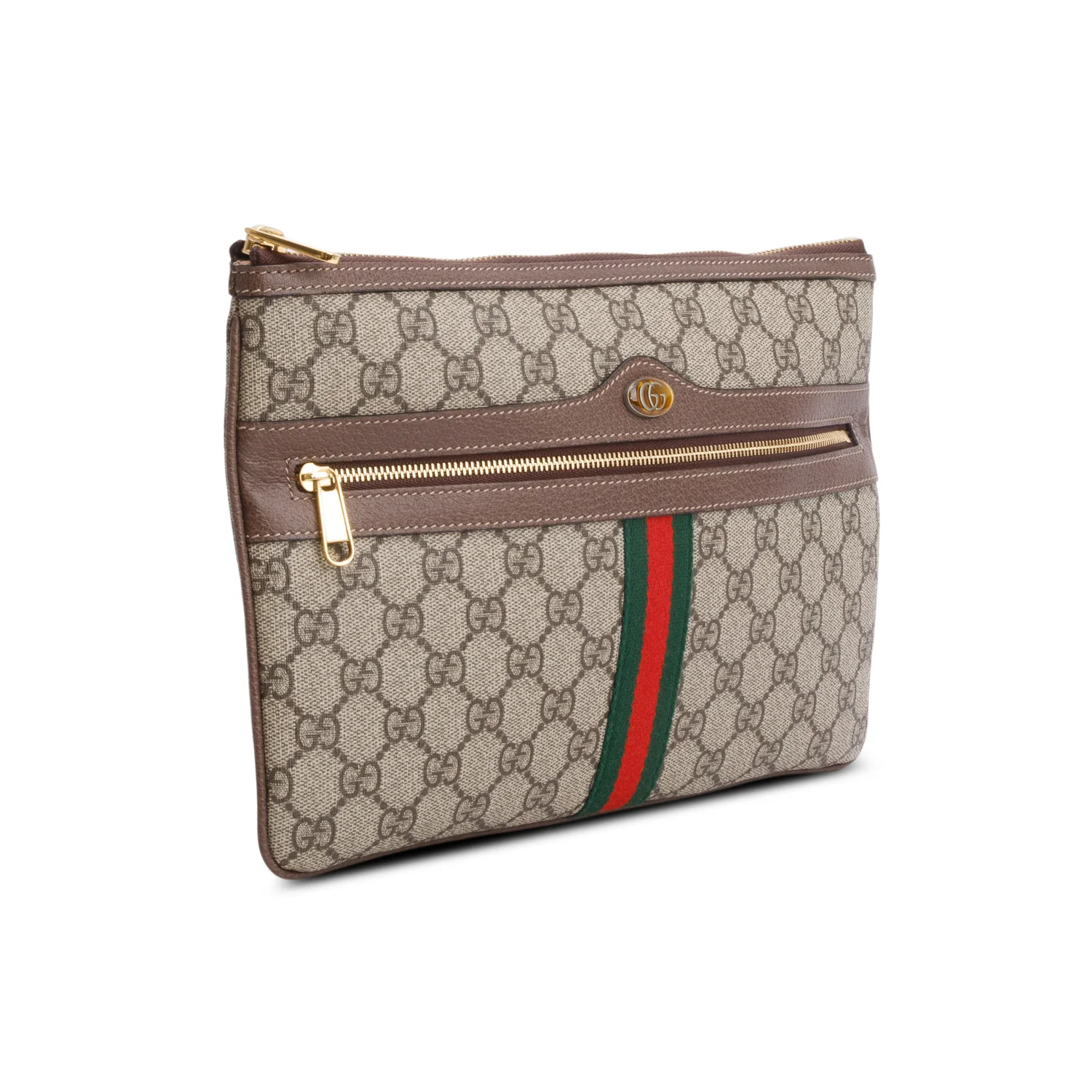 Gucci Brown GG Supreme Monogram Large Ophidia Pouch Clutch w/ Box - Image 3