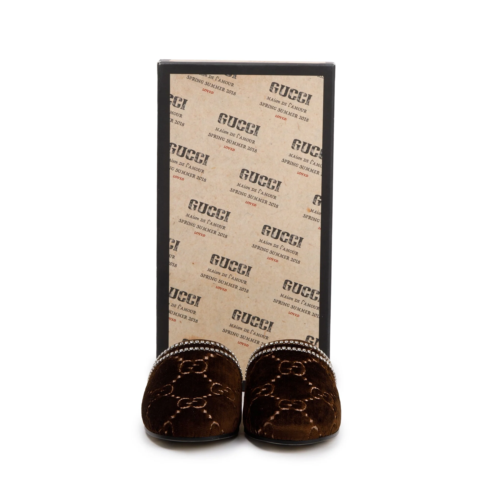 Gucci Brown GG Velvet Crystal Mules, Size 36 w/ Box - Image 2