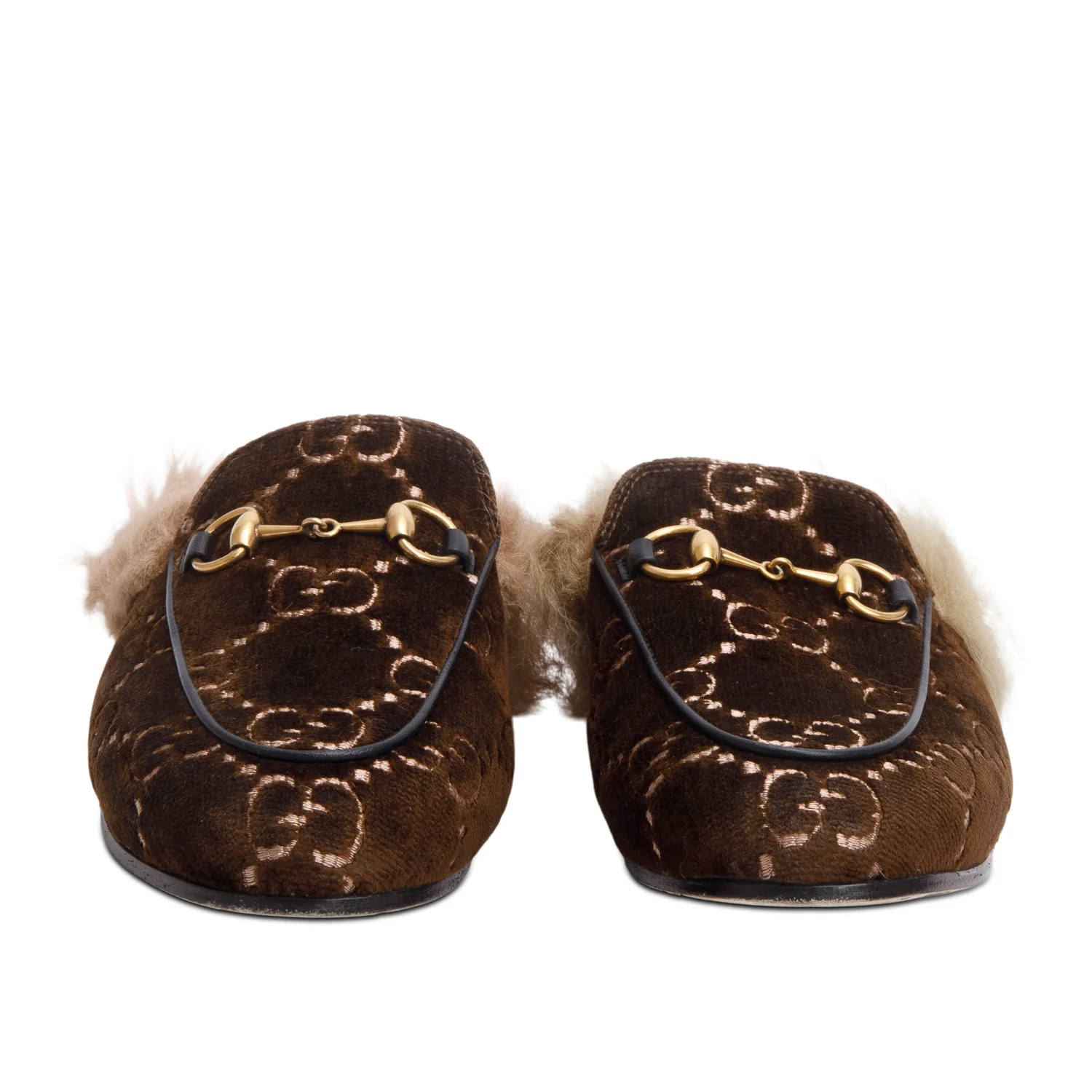 Gucci Brown GG Velvet Horsebit Accent Princetown Mules, Size 36 - Image 3
