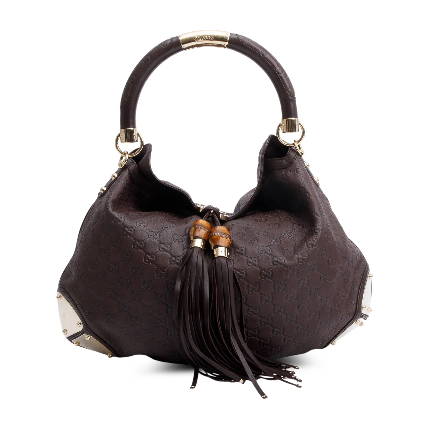 Gucci Brown Guccissima Leather Large  Bamboo Indy Tassel Hobo w/ Strap - Image 3