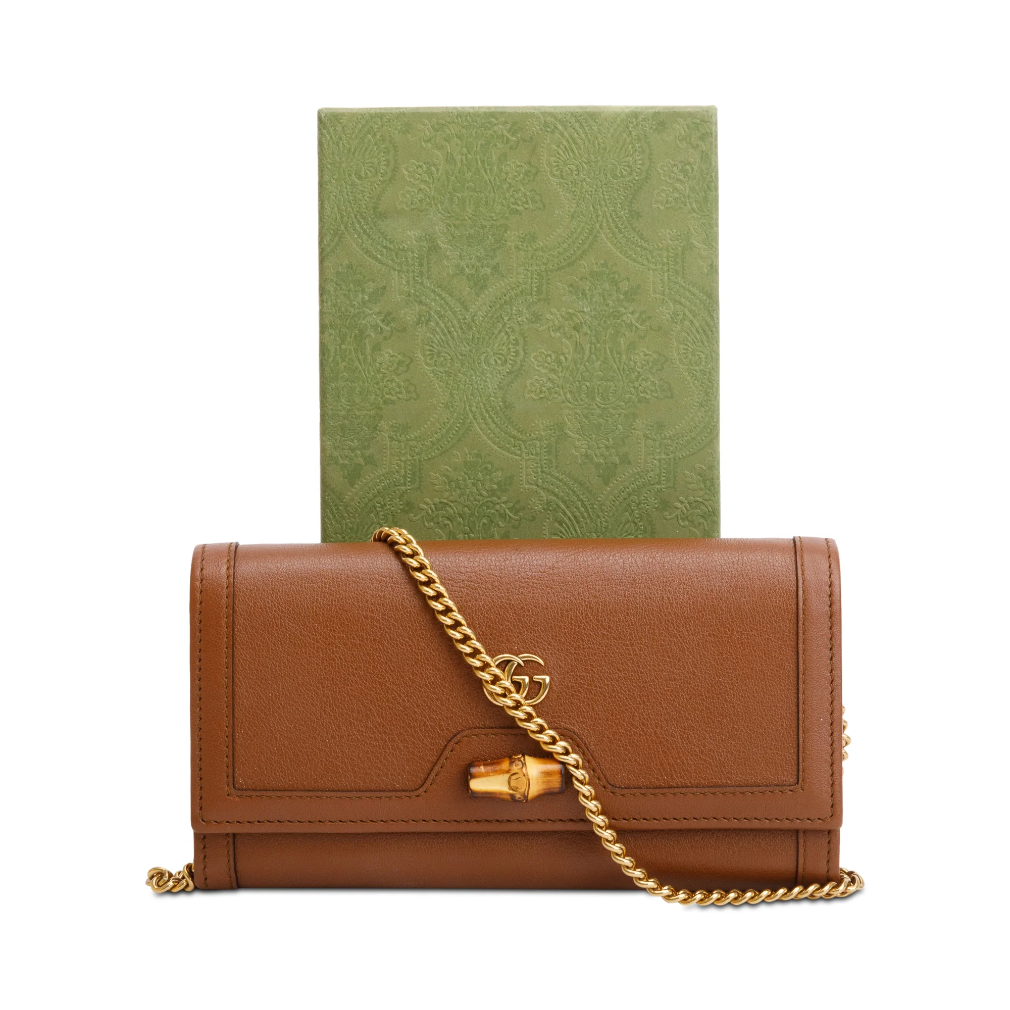 Gucci Brown Leather Bamboo Diana Wallet on Chain w/ Box - Image 3