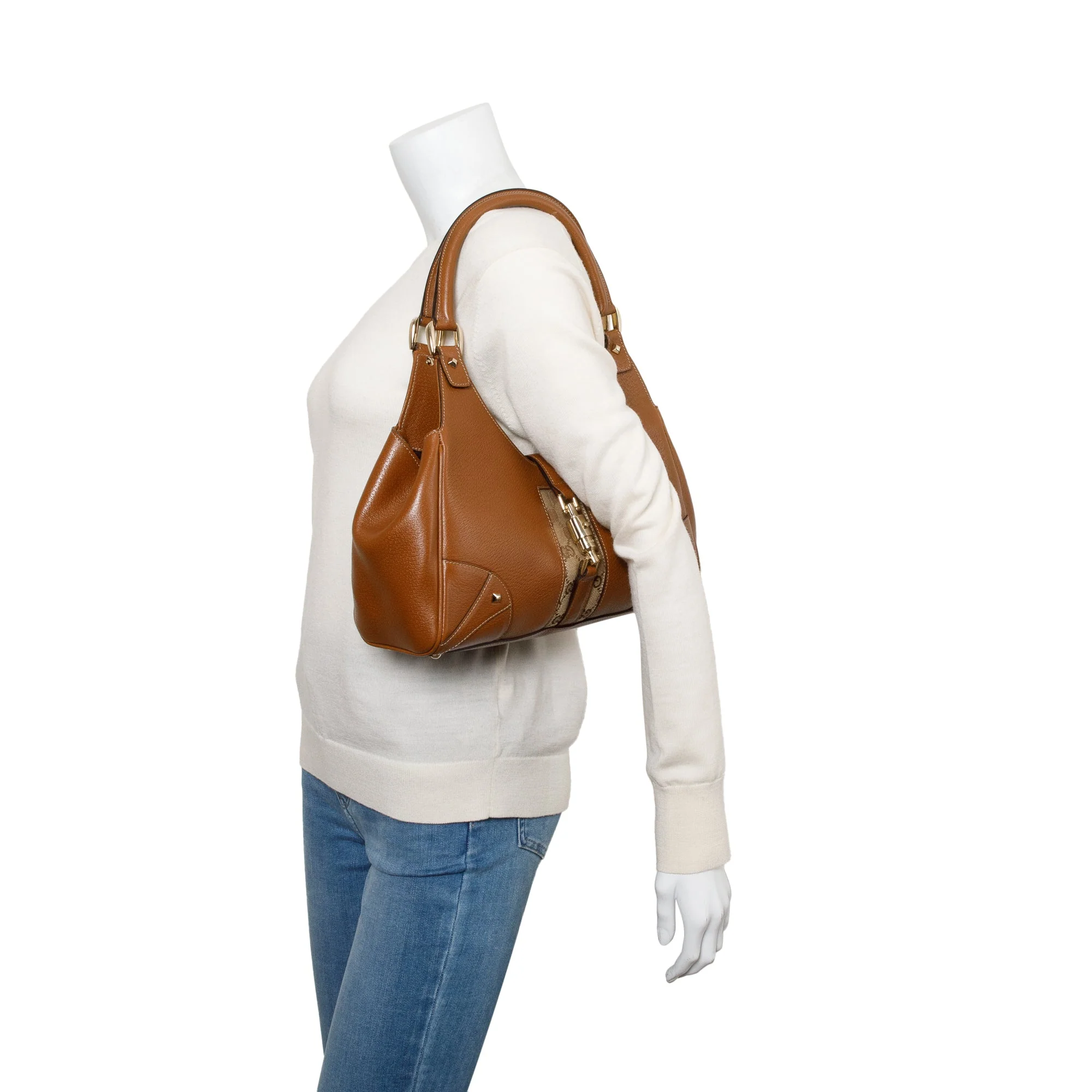 Gucci Brown Leather Small Nailhead Jackie Bardot Bag - Image 2