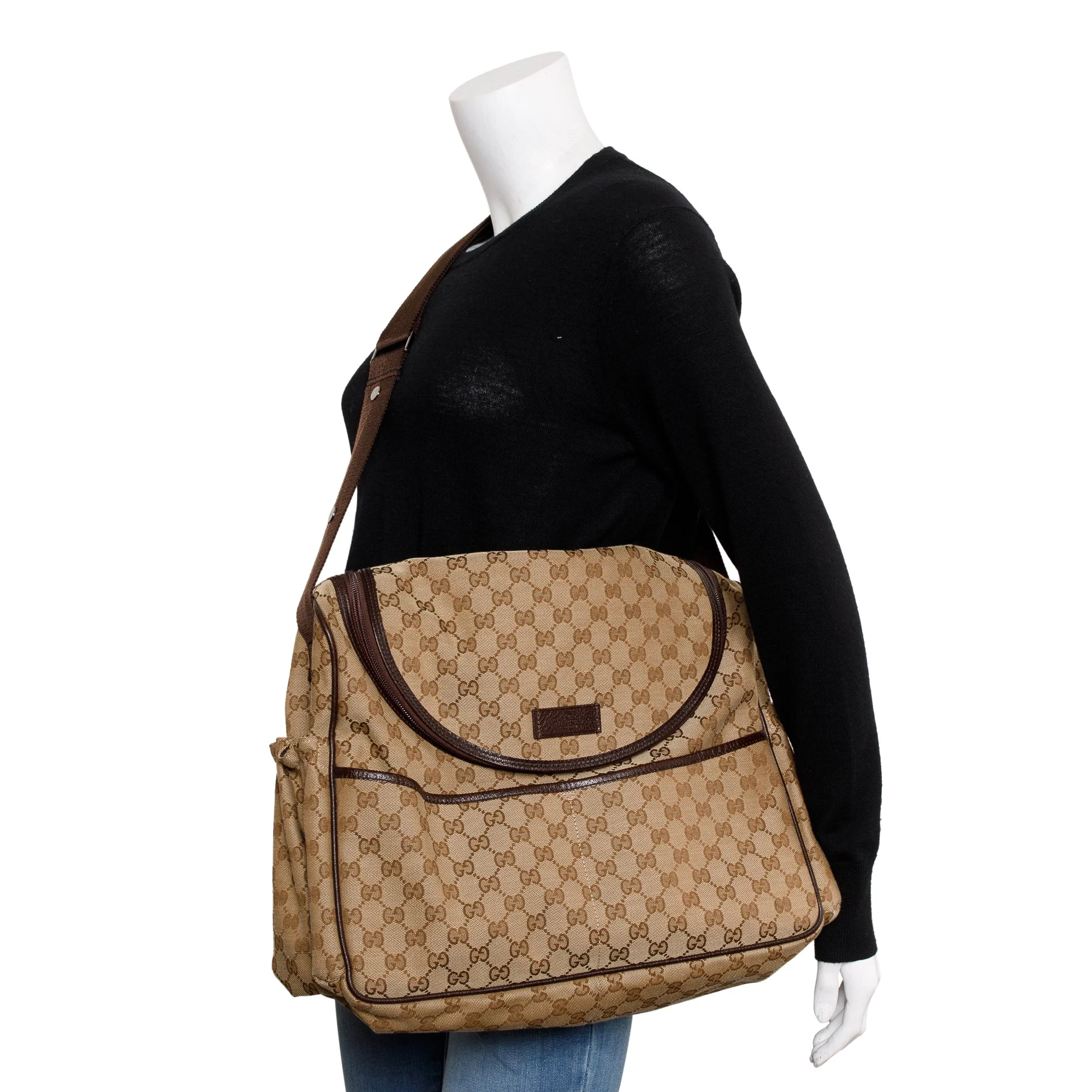 Gucci Brown Leather Trim GG Canvas Diaper Bag - Image 2