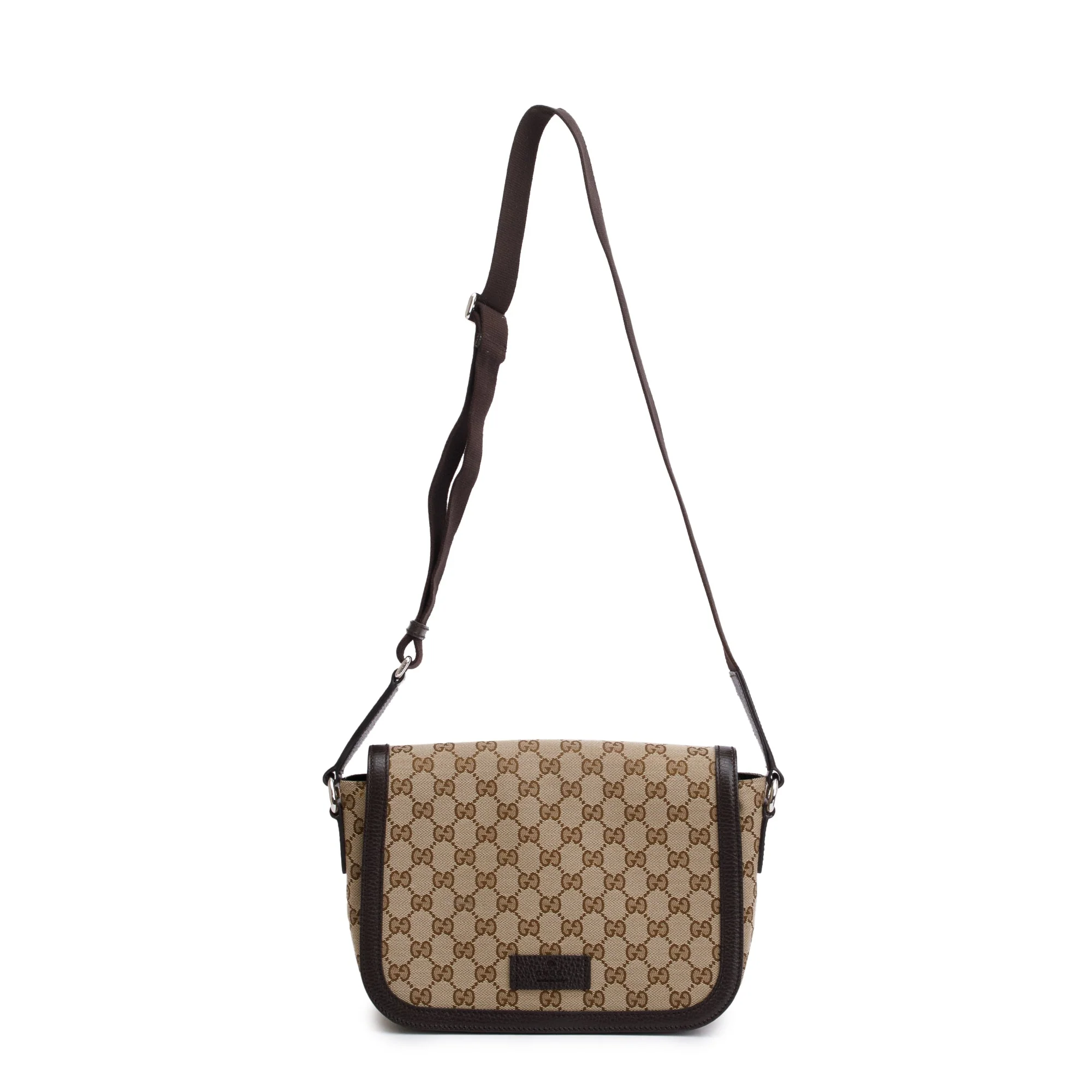 Gucci Brown Leather Trim GG Canvas Messenger Bag - Image 3