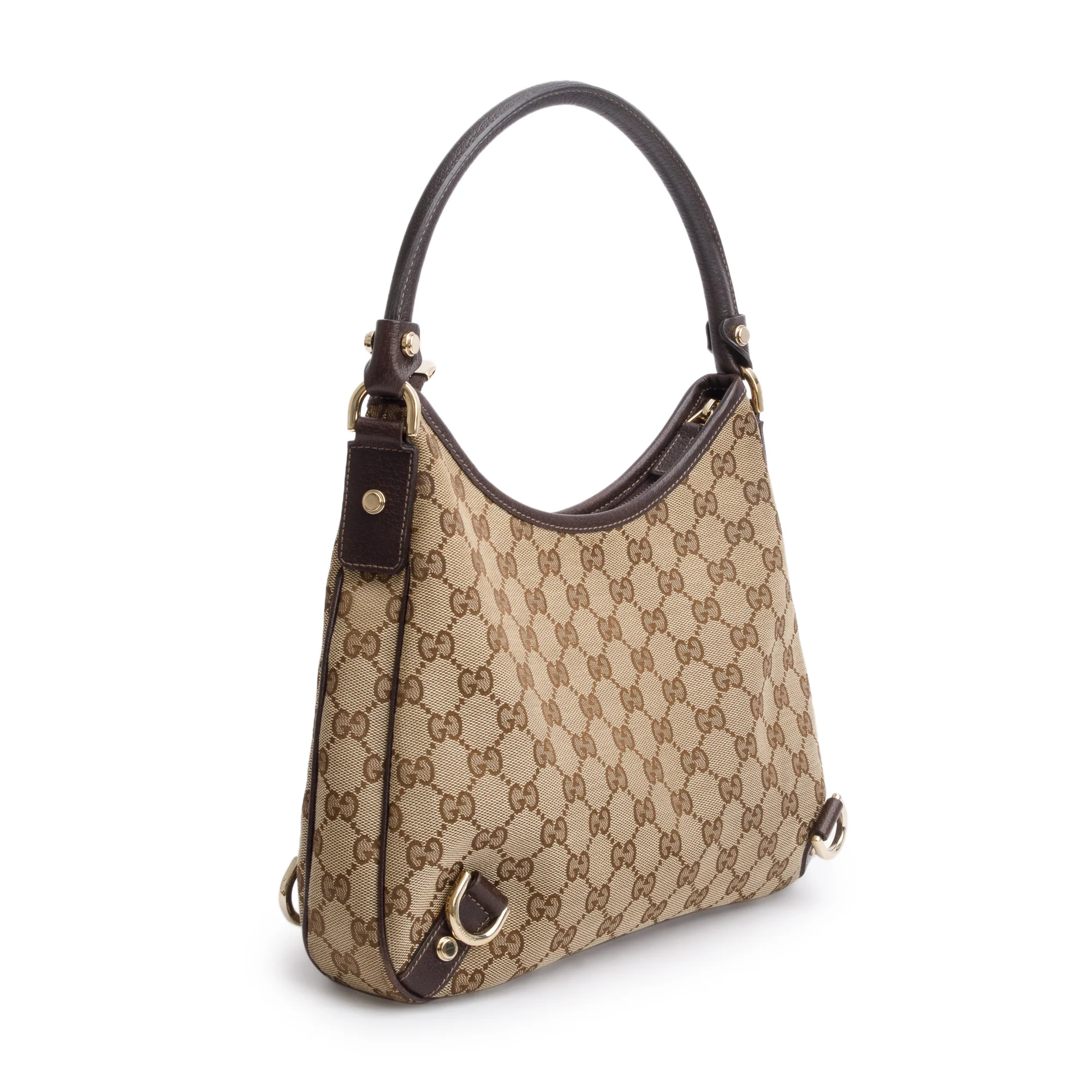 Gucci Brown Leather Trim GG Canvas Small Abbey Hobo - Image 4