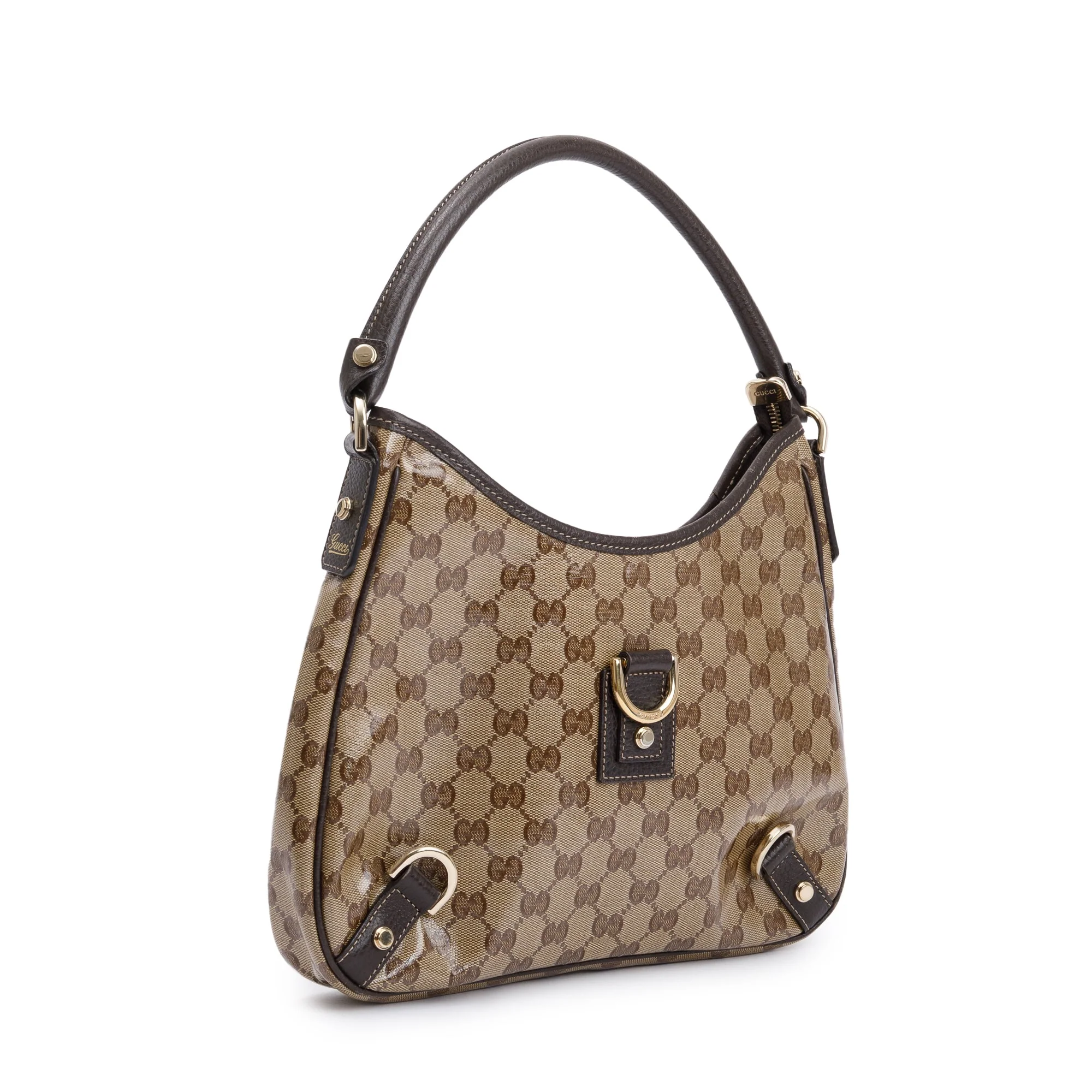 Gucci Brown Leather Trim GG Crystal Abbey Hobo - Image 3