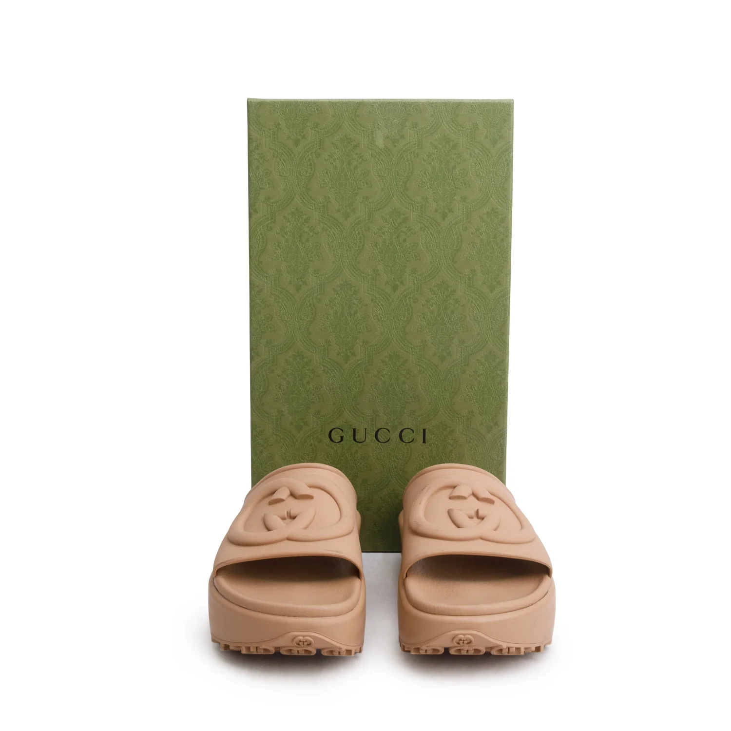 Gucci Brown Soft Rubber Interlocking G Platfrom 42mm Slide Sandals, Size 38 w/ Box - Image 2