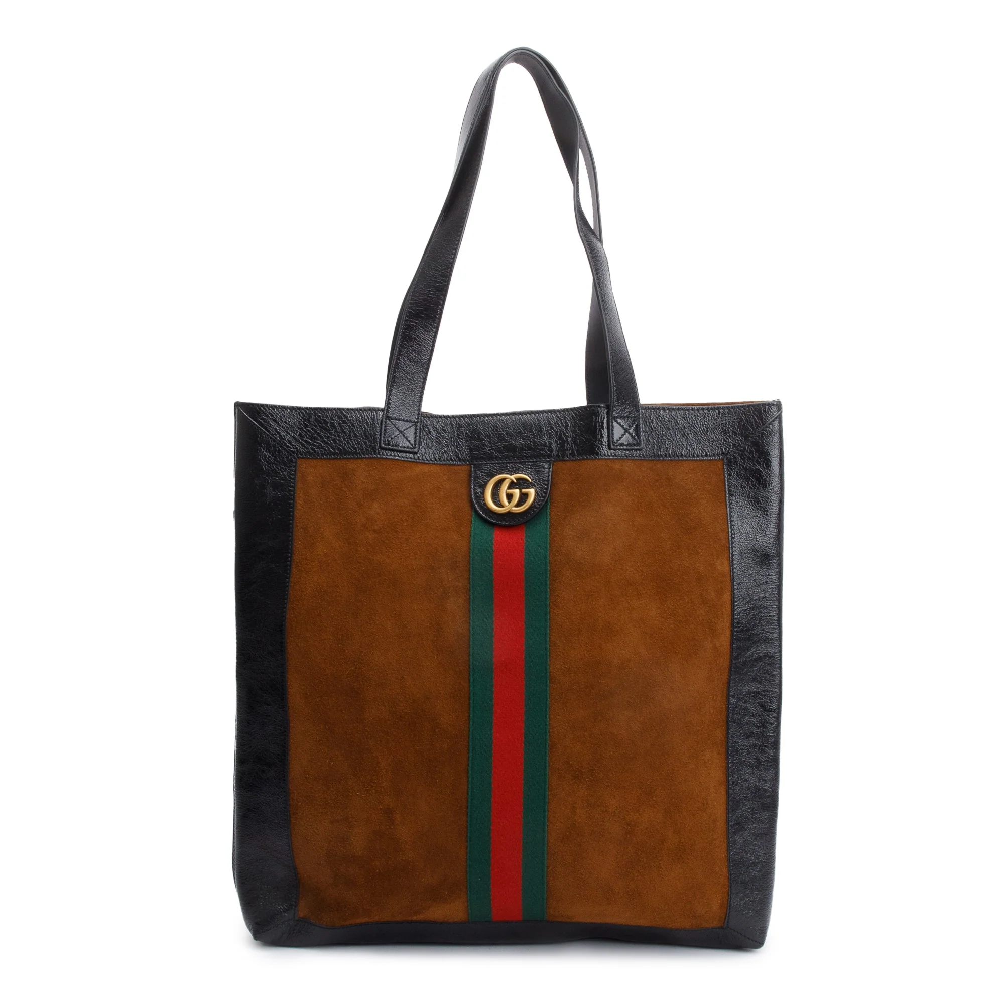 Gucci Brown Suede Black Patent Leather Trim Web Large Soft Ophidia Vertical Tote w/ Pouch - Image 4