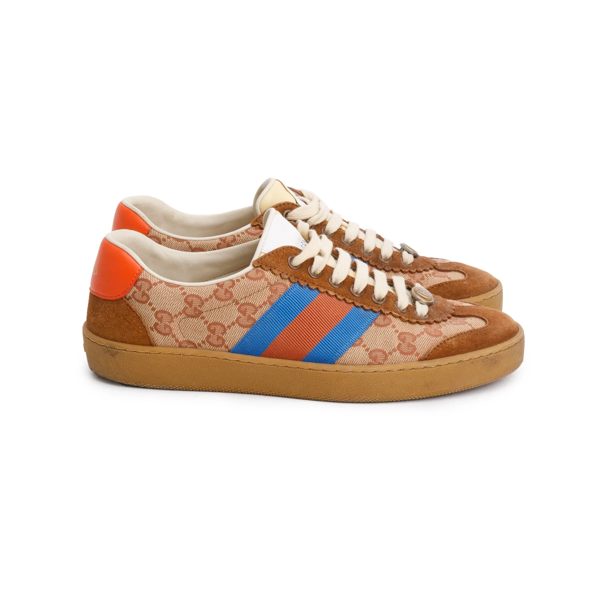 Gucci Brown Suede GG Canvas Web G74 Sneakers, Size 37 w/ 36 - Image 2