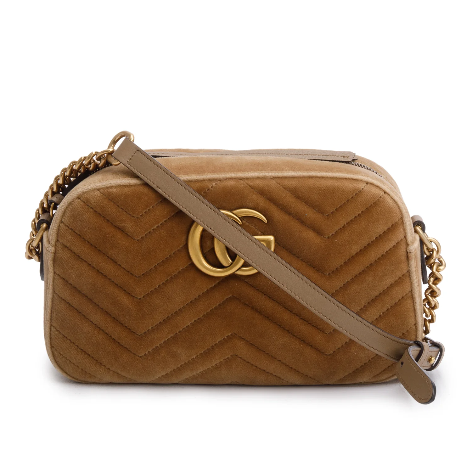 Gucci Brown Velvet Matelasse Small GG Marmont Shoulder Bag